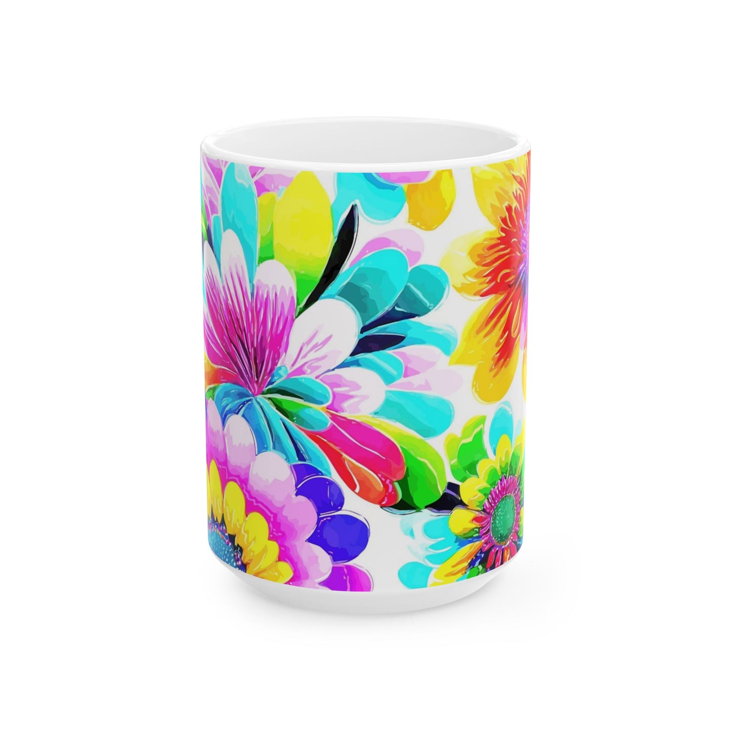 Vibrant Floral Ceramic Mug, Colorful Coffee Cup