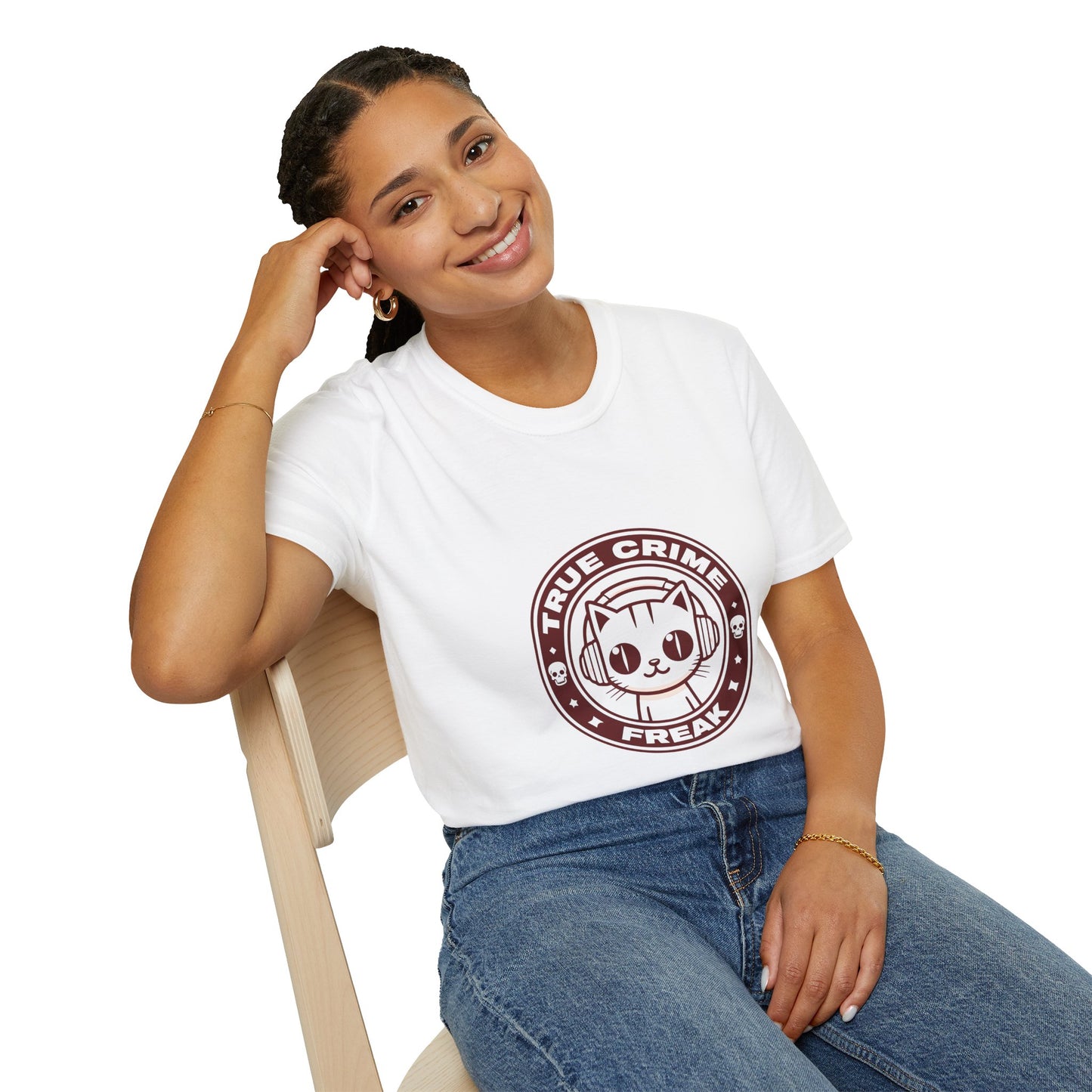 True Crime Freak Cat T-Shirt – Cute Kitty Badge Tee for True Crime Fans
