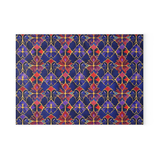 Glass Cutting Board — Vibrant Floral Tile Pattern Decorative Kitchen Board