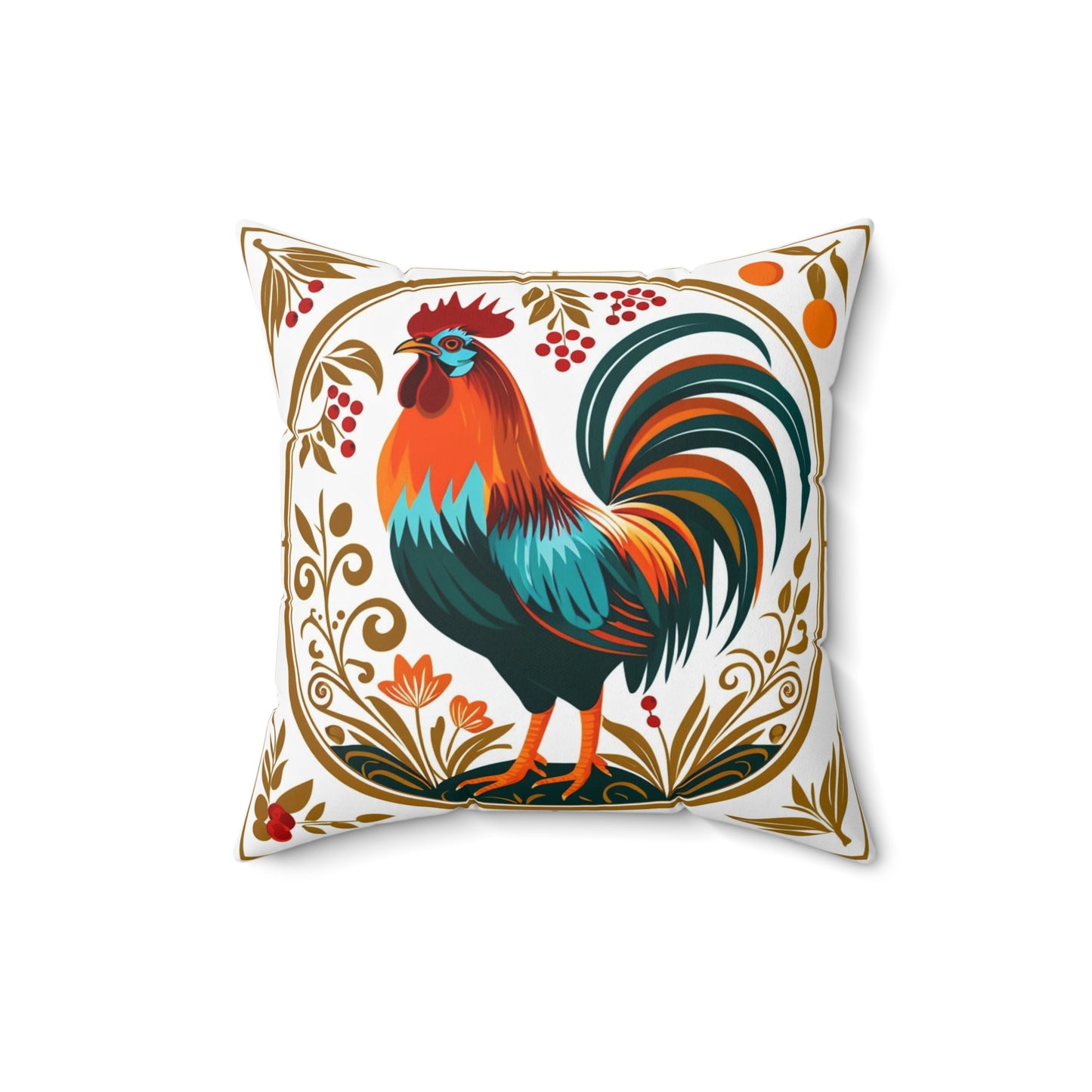 Rooster Decorative Pillow — Colorful Folk Art Farmhouse Accent