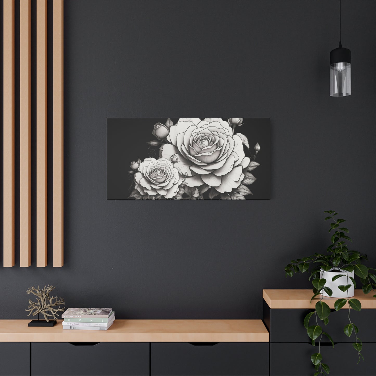 Monochrome Rose Canvas Print — Black & White Floral Wall Art