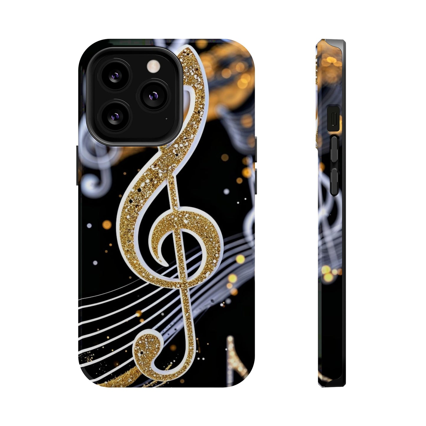 Music Notes Magnetic Impact-Resistant Phone Case — Gold Treble Clef Design