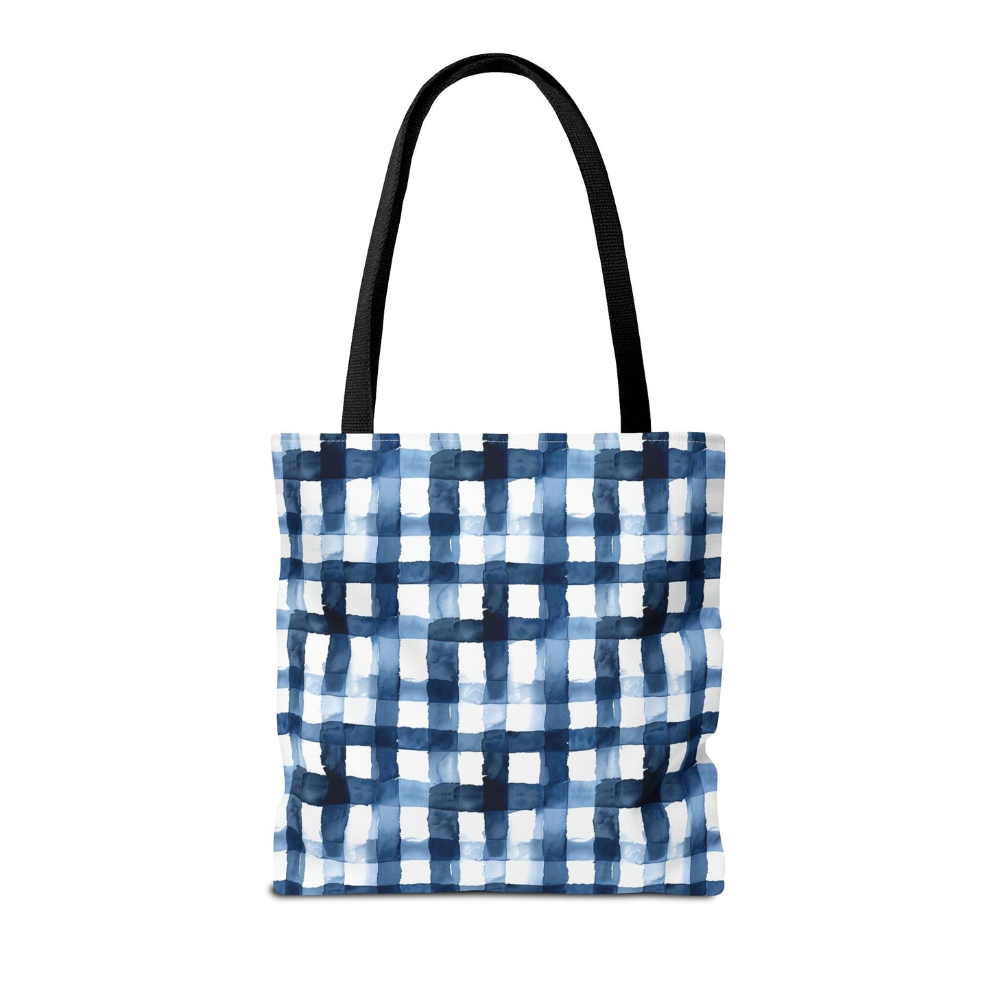 Blue Watercolor Plaid Tote Bag — Navy Check Pattern All-Over Print