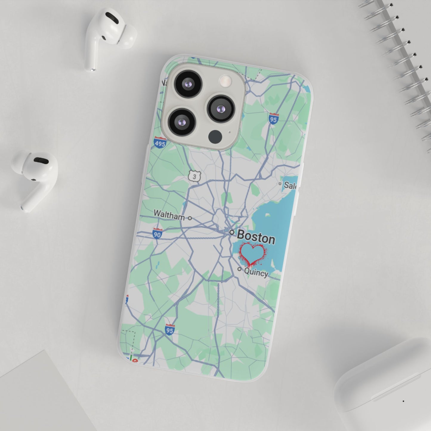 Boston Map Flexi Case for iPhone, Custom Location Phone Case, Unique Gift, Boston Heart Design, Travel Lover Accessory