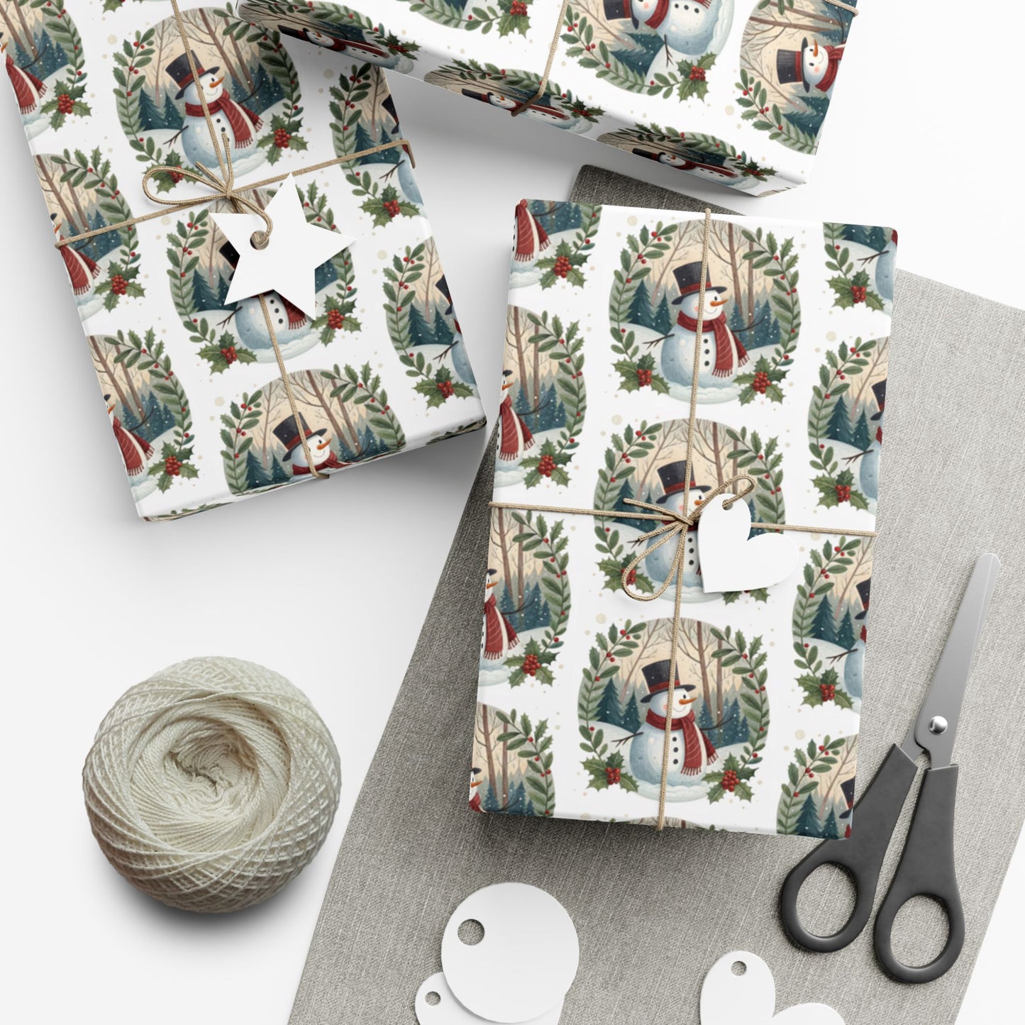 Gift Wrap Paper — Vintage Snowman Wreath Pattern (Holiday Wrapping Sheets)