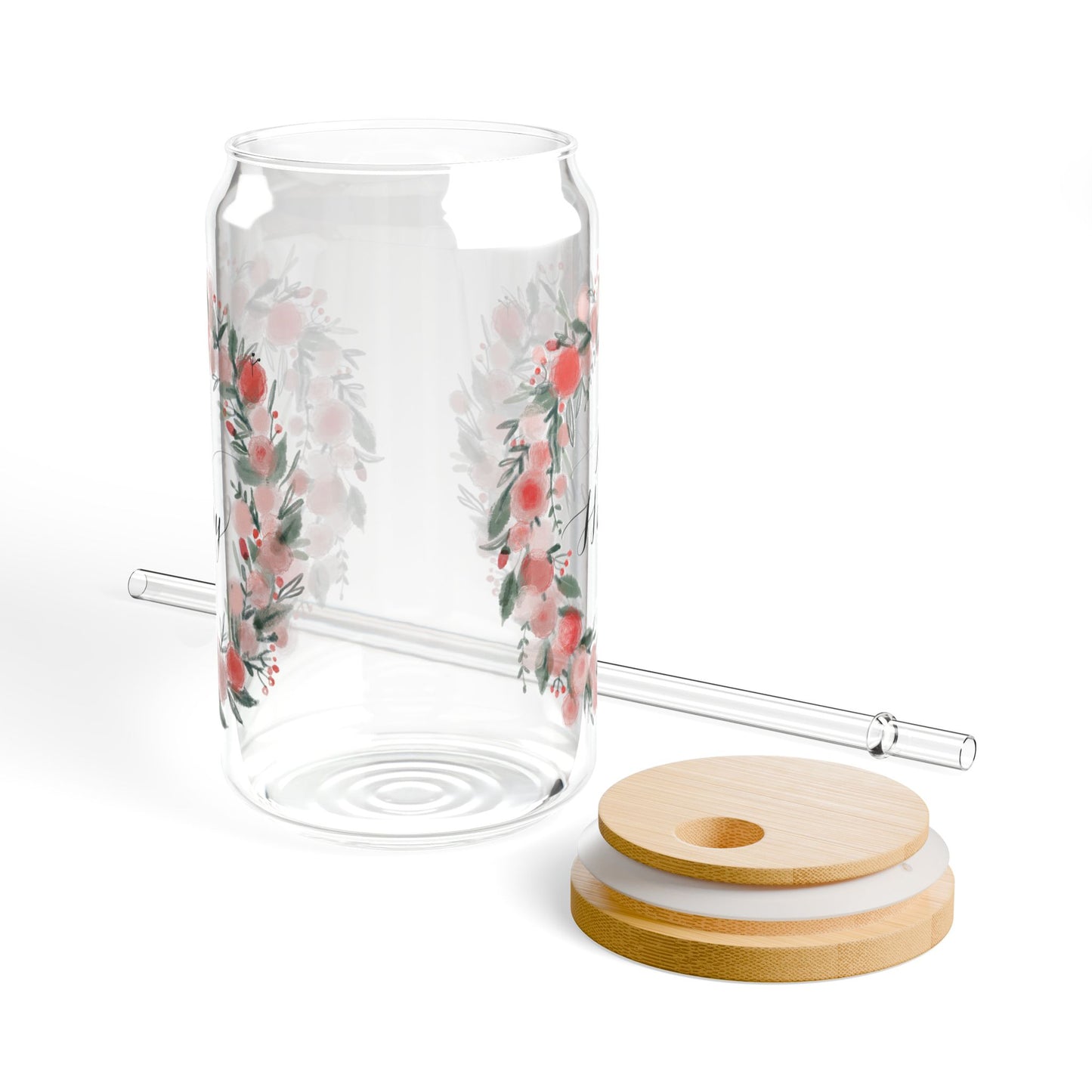 Floral Sipper Glass, 16oz - Motivational Drinkware, Perfect Gift for All Occasions, Kitchen Decor, Eco-friendly Straw Cup