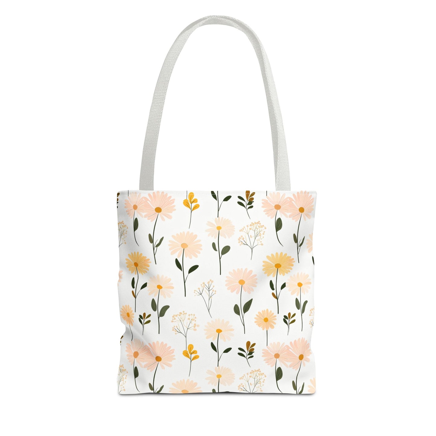 Floral Daisy Pattern Tote Bag — Pastel Spring Flowers All-Over Print