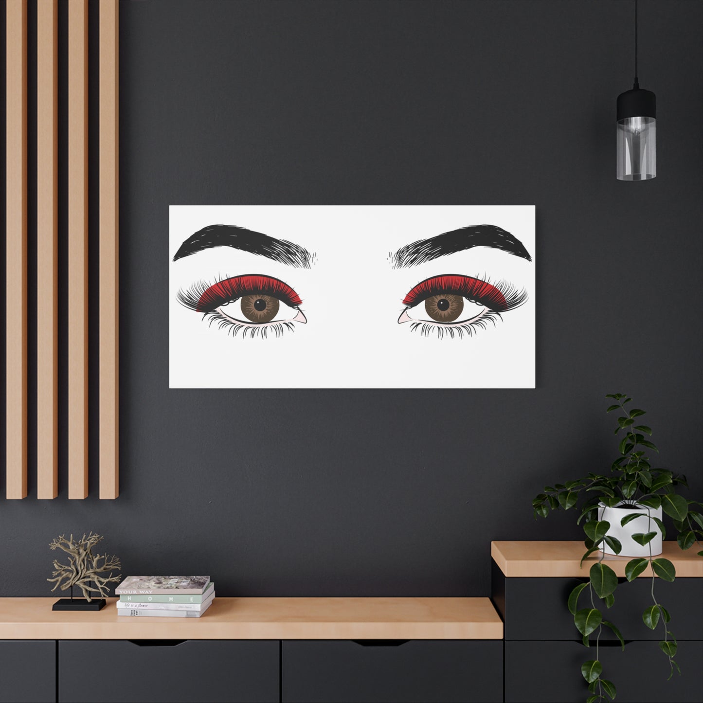 Red Lashes Wall Art Canvas — Glam Eyes Makeup Decor
