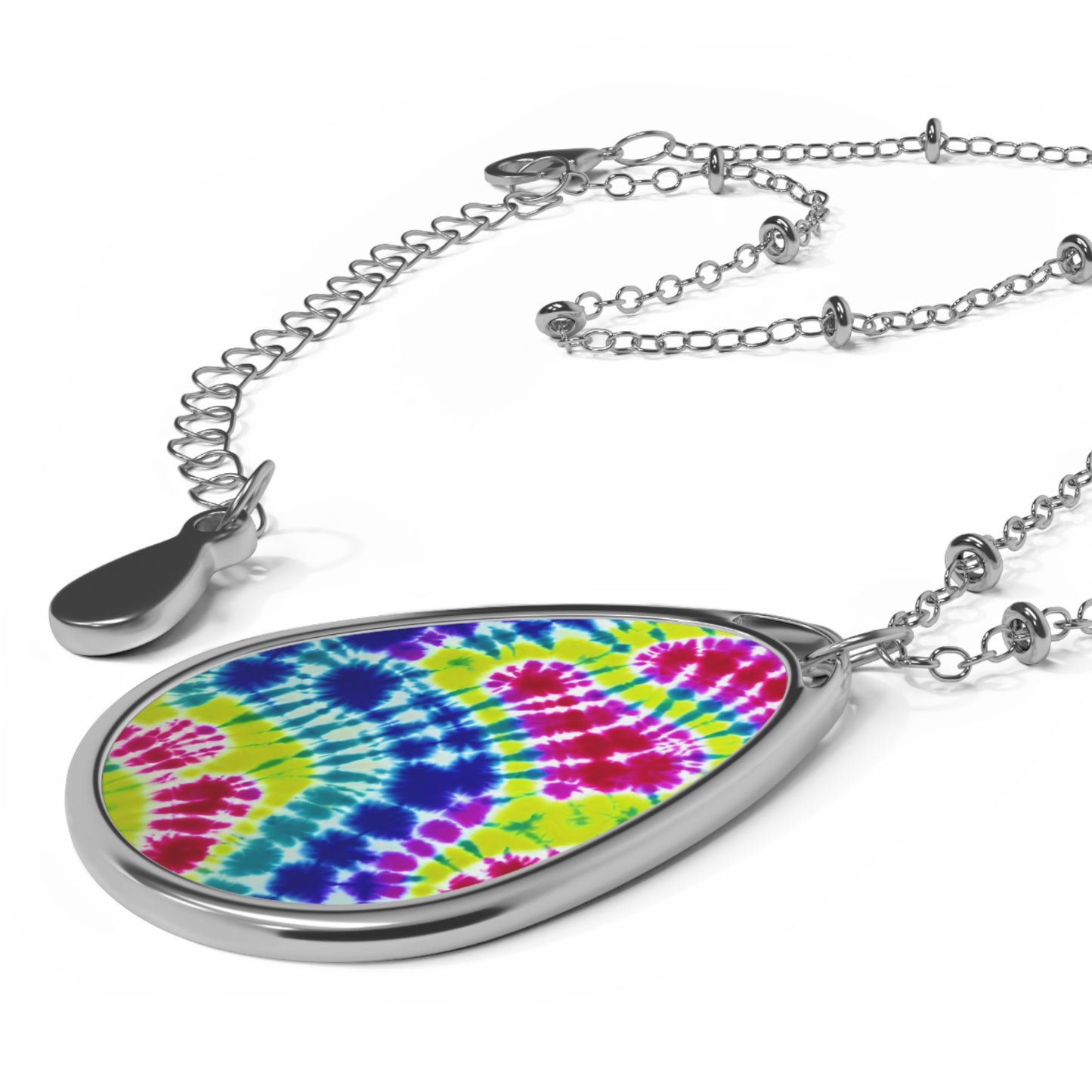 Colorful Tie-Dye Oval Necklace, Boho Jewelry, Gift for Her, Festival Accessory, Summer Style, Handmade Pendant
