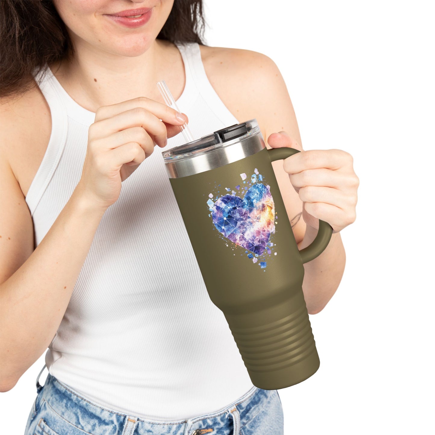 Colorful Heart Insulated Travel Mug | 40oz | Great for Coffee, Tea, Outdoors, Gifts, Love