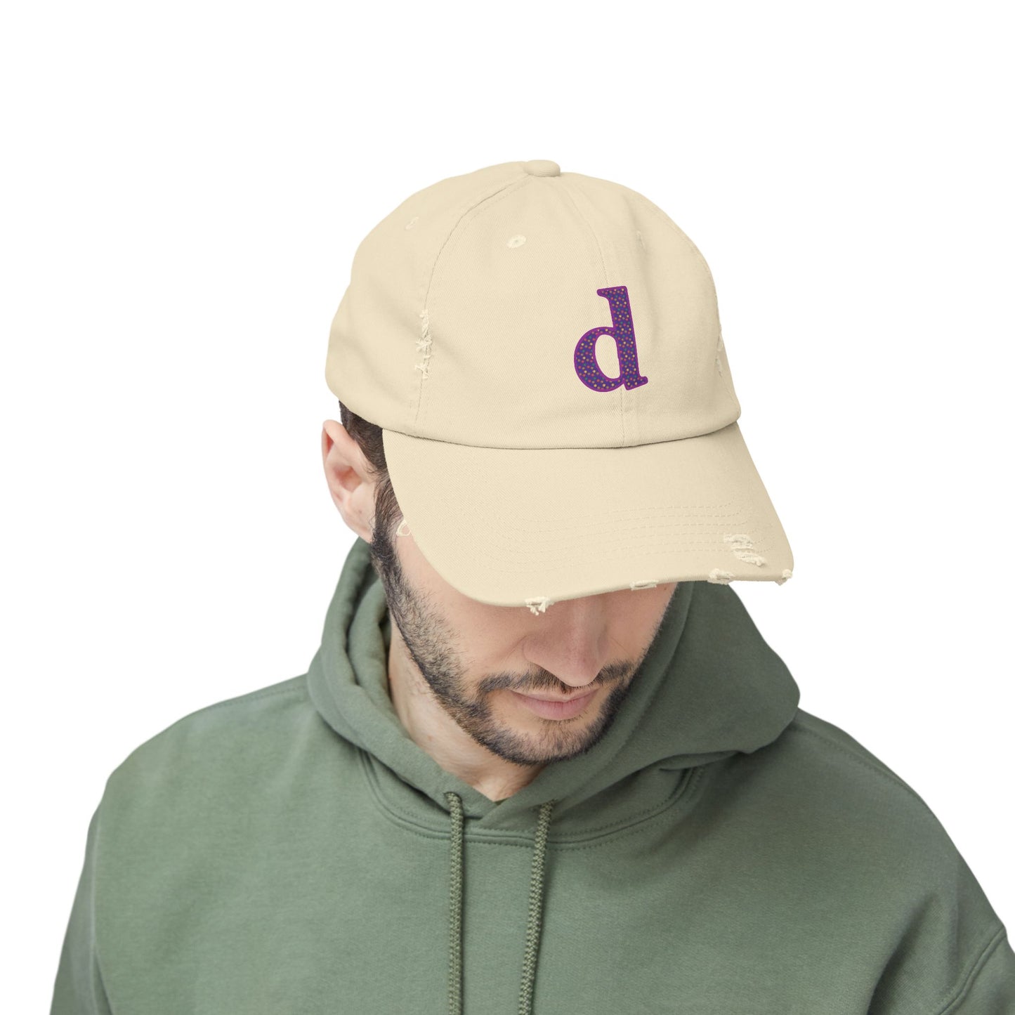 Distressed Cap with Purple Letter 'd' - Casual Street Style Hat for Everyday Wear, Gift for Dad, Unisex Fashion Accessory, Trendy [...]