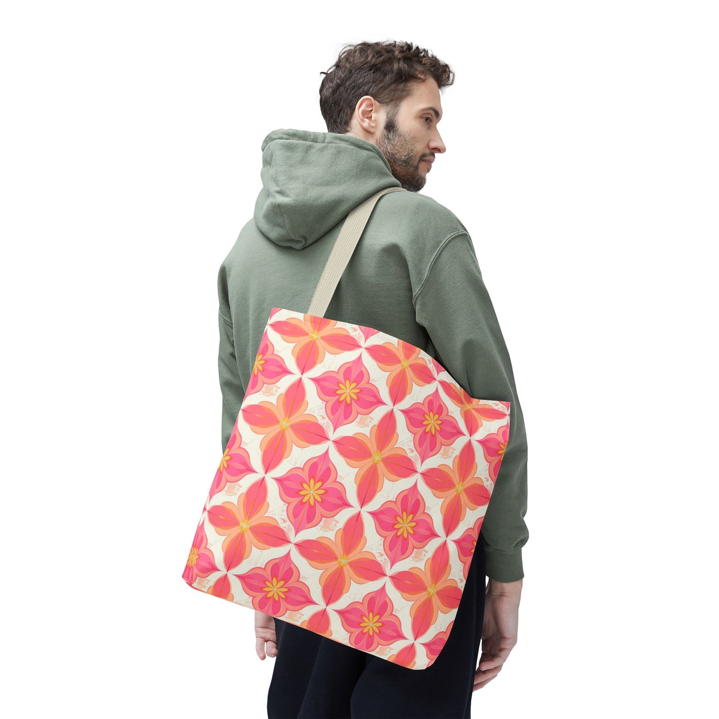 Pink Floral Geometric Tote Bag — All-Over Print Reusable Shopper