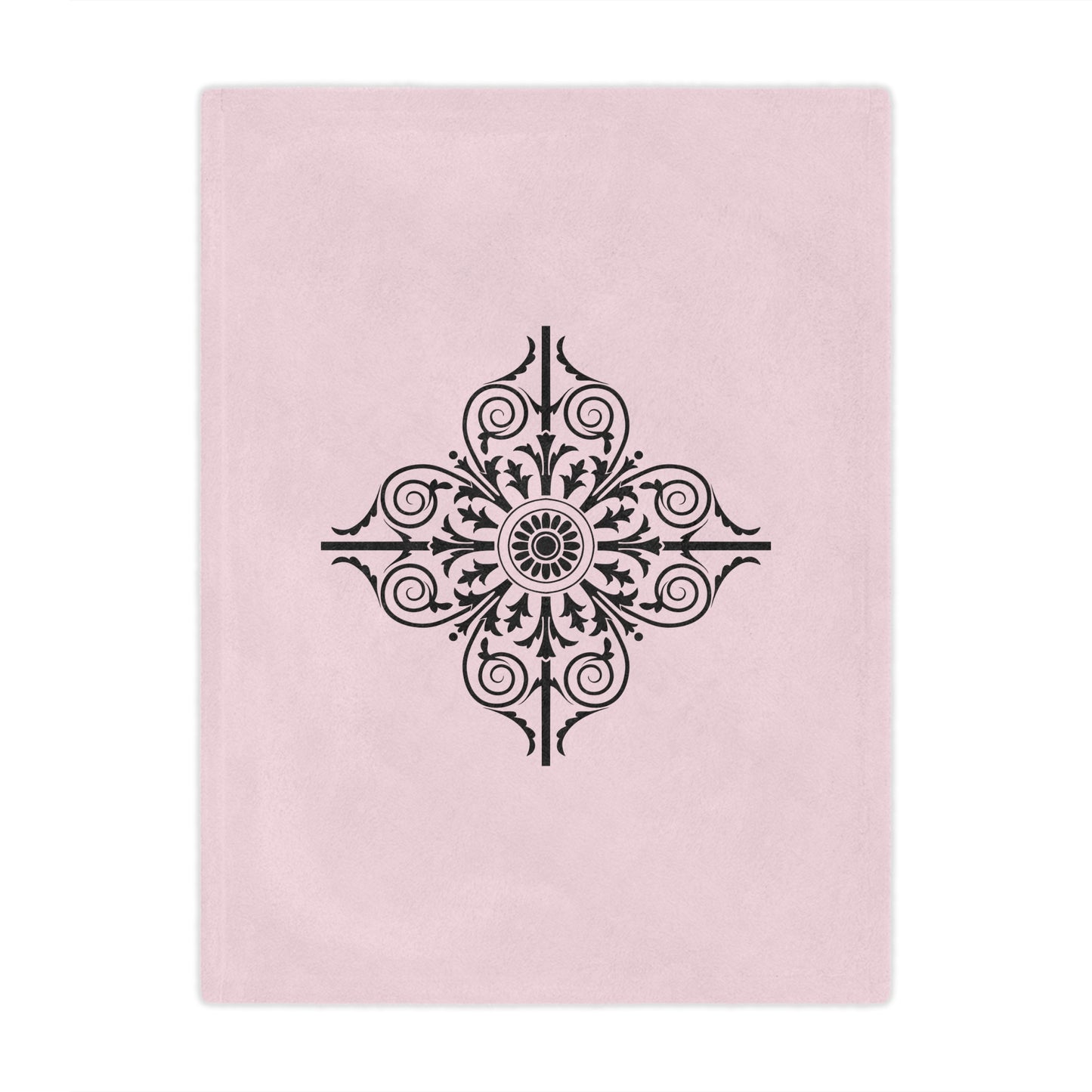 Pink Minky Blanket with Black Ornate Medallion – Decorative Cozy Throw