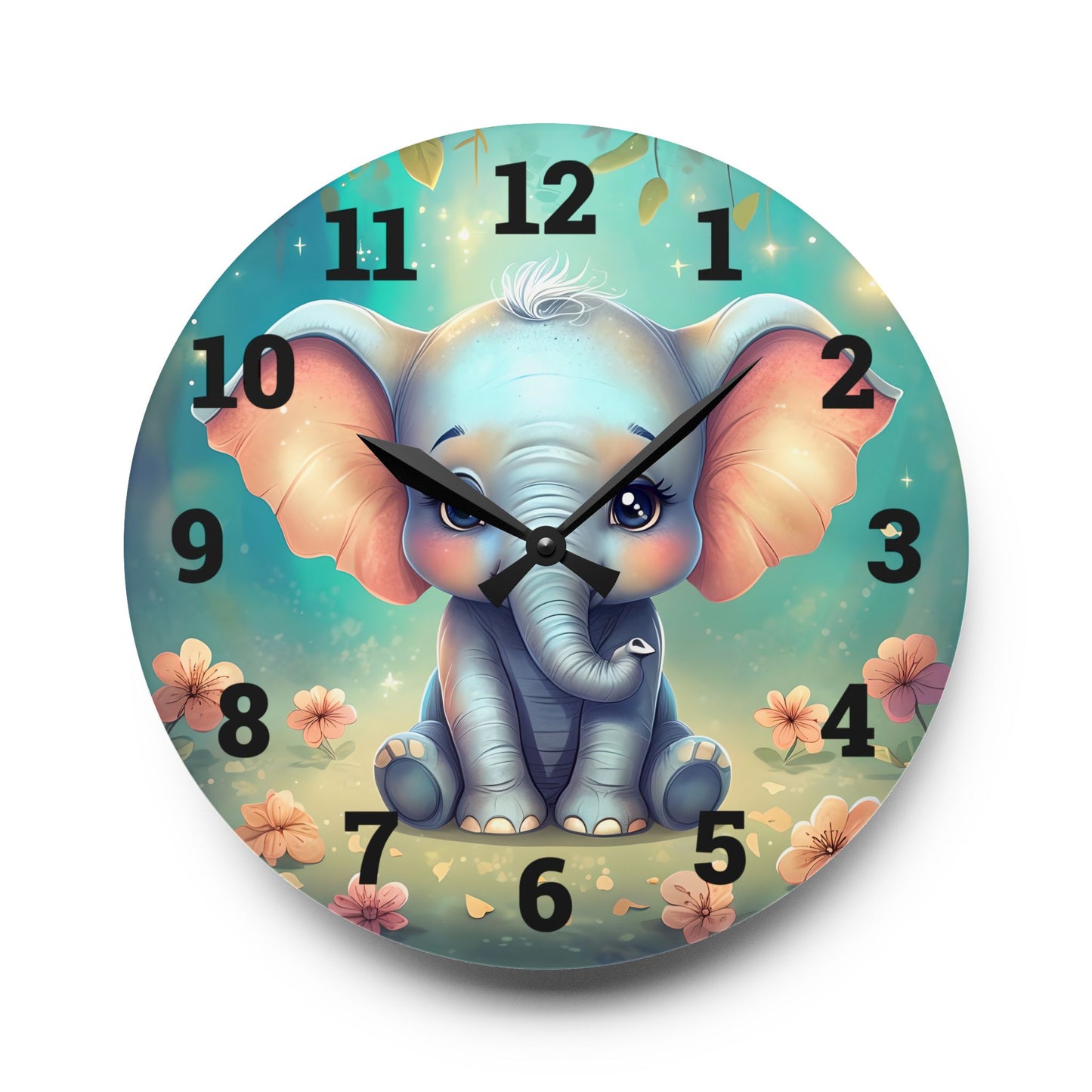 Cute Elephant Acrylic Wall Clock, Colorful Nursery Decor, Kids Room