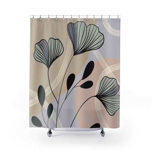 Botanical Shower Curtain, Floral Bathroom Decor, Modern Home Accents, Nature-Inspired Design, Gift for Homeowners