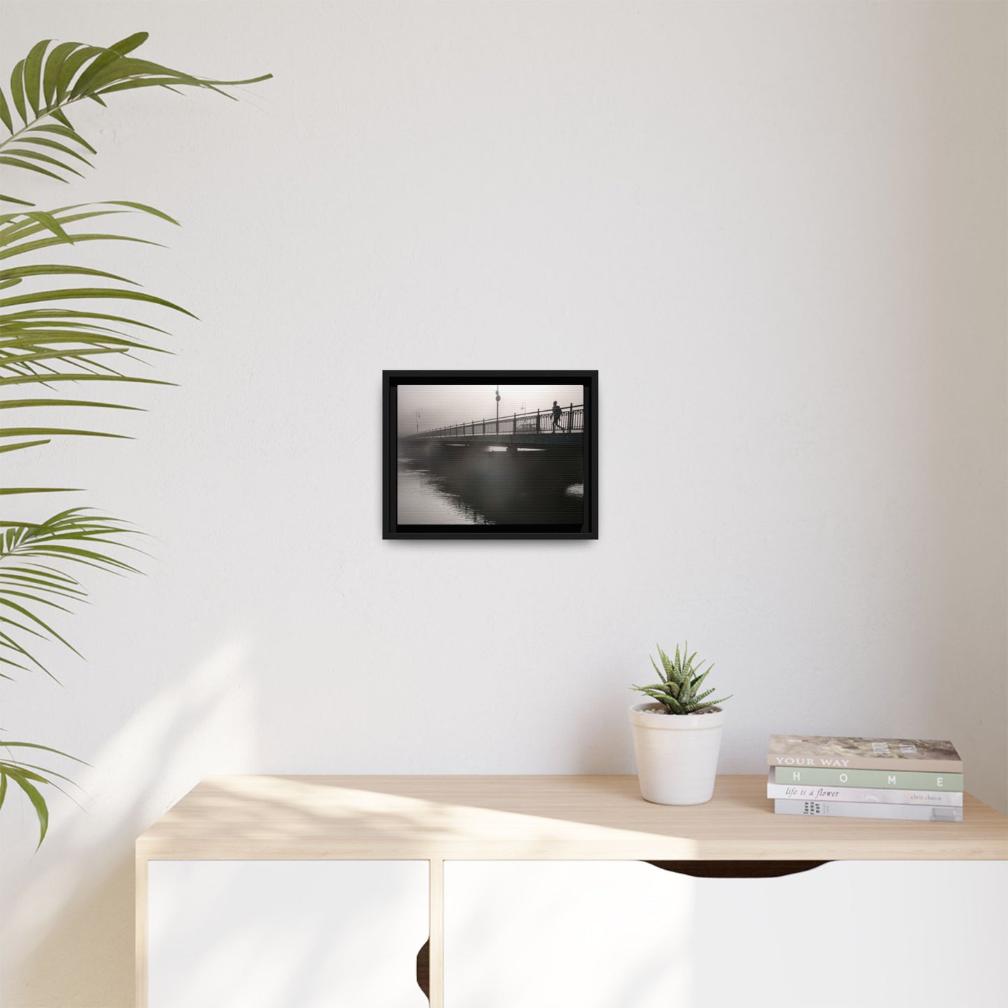 Framed Matte Canvas - Foggy Bridge Black & White Photography