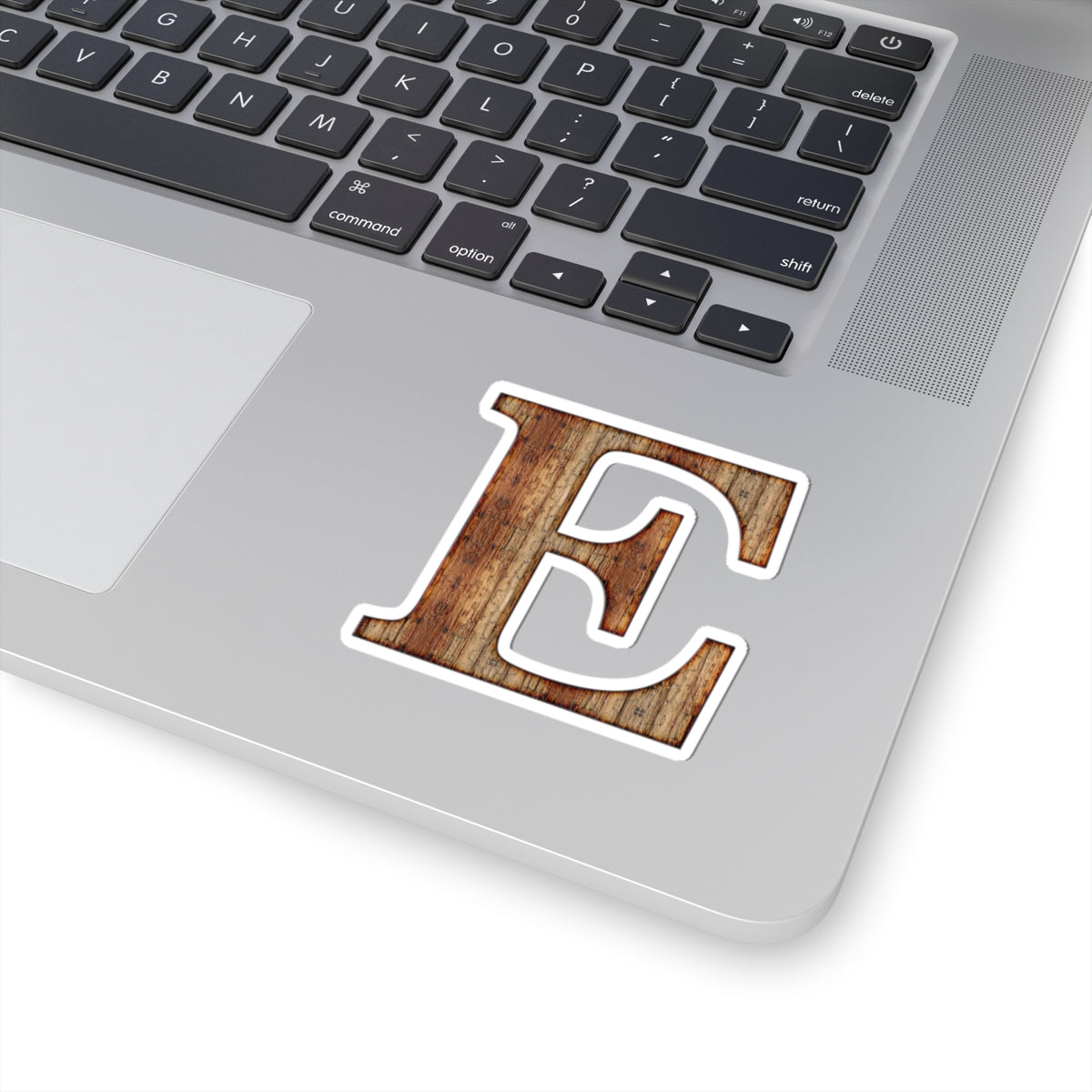 Rustic Wood Letter E Kiss-Cut Sticker — Monogram Laptop Decal