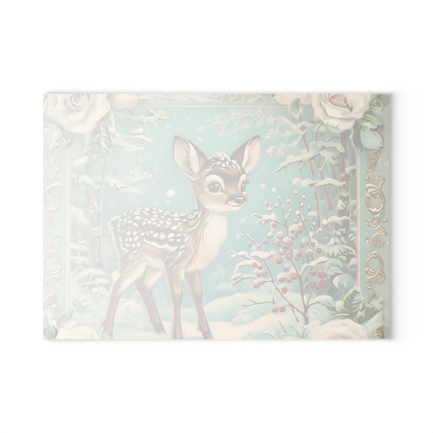 Winter Forest Deer Glass Cutting Board, Kitchen Décor, Unique Gift, Holiday Entertaining, Rustic Home Decor, Woodland Animal Design