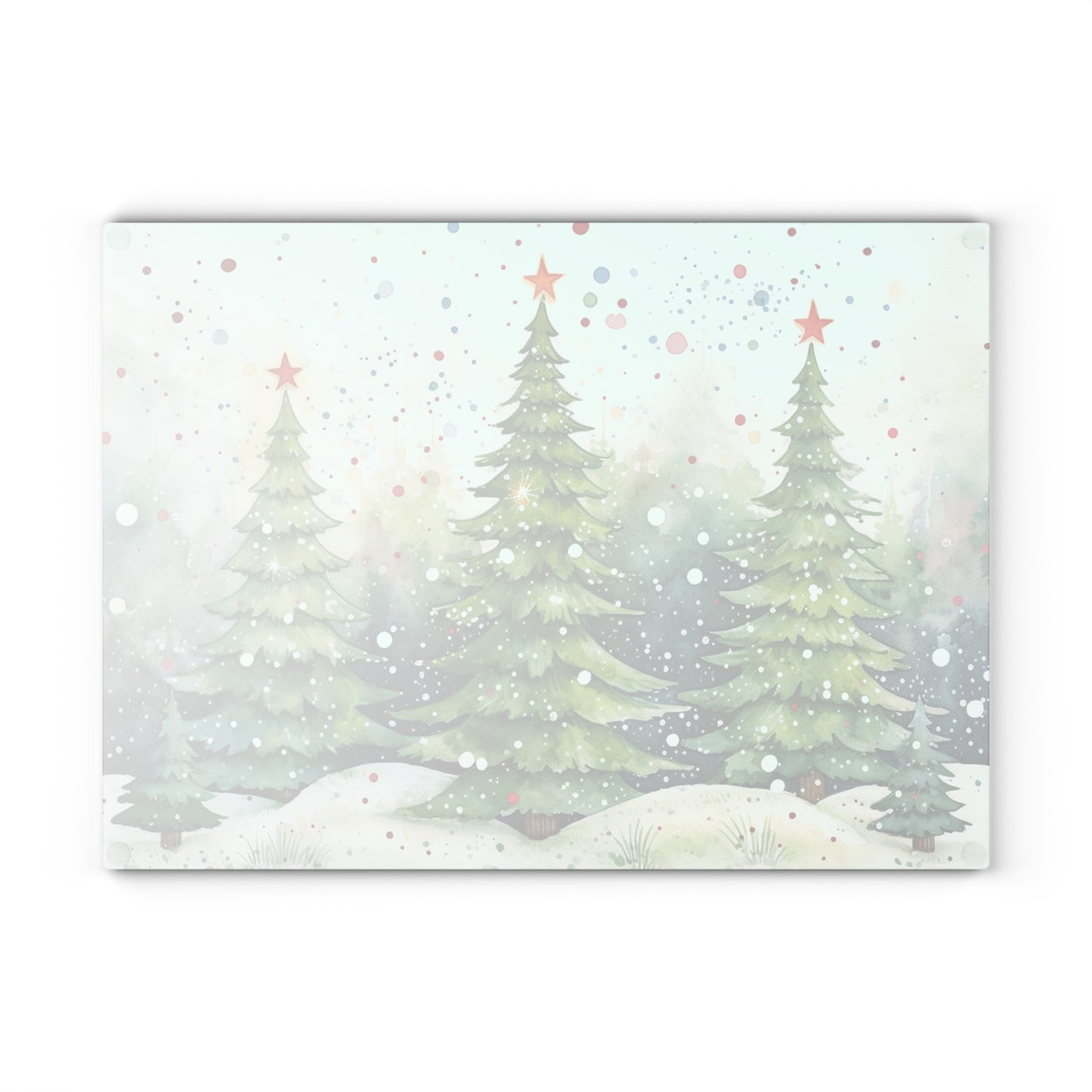 Glass Cutting Board — Watercolor Christmas Trees Holiday Kitchen Decor