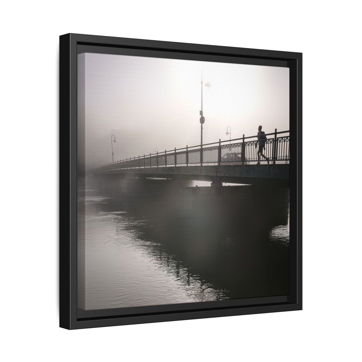 Framed Matte Canvas - Foggy Bridge Black & White Photography