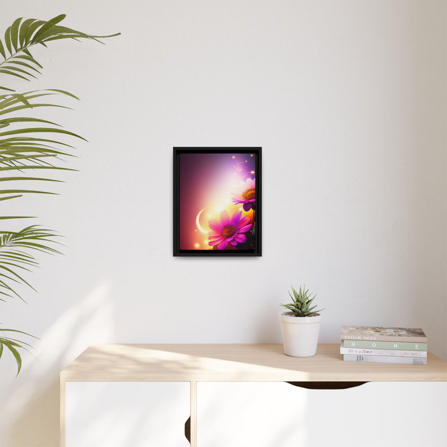 Framed Floral Canvas Art — Pink Daisies Sunset Wall Print