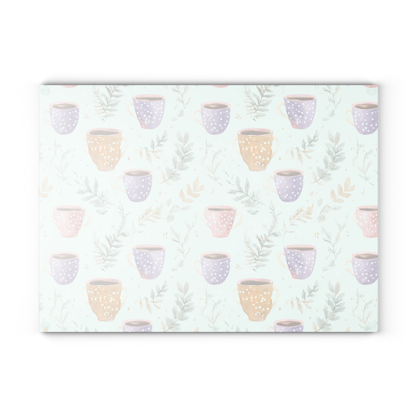 Ceramic Mugs Pattern Glass Cutting Board — Pastel Teacup Kitchen Chopping Board