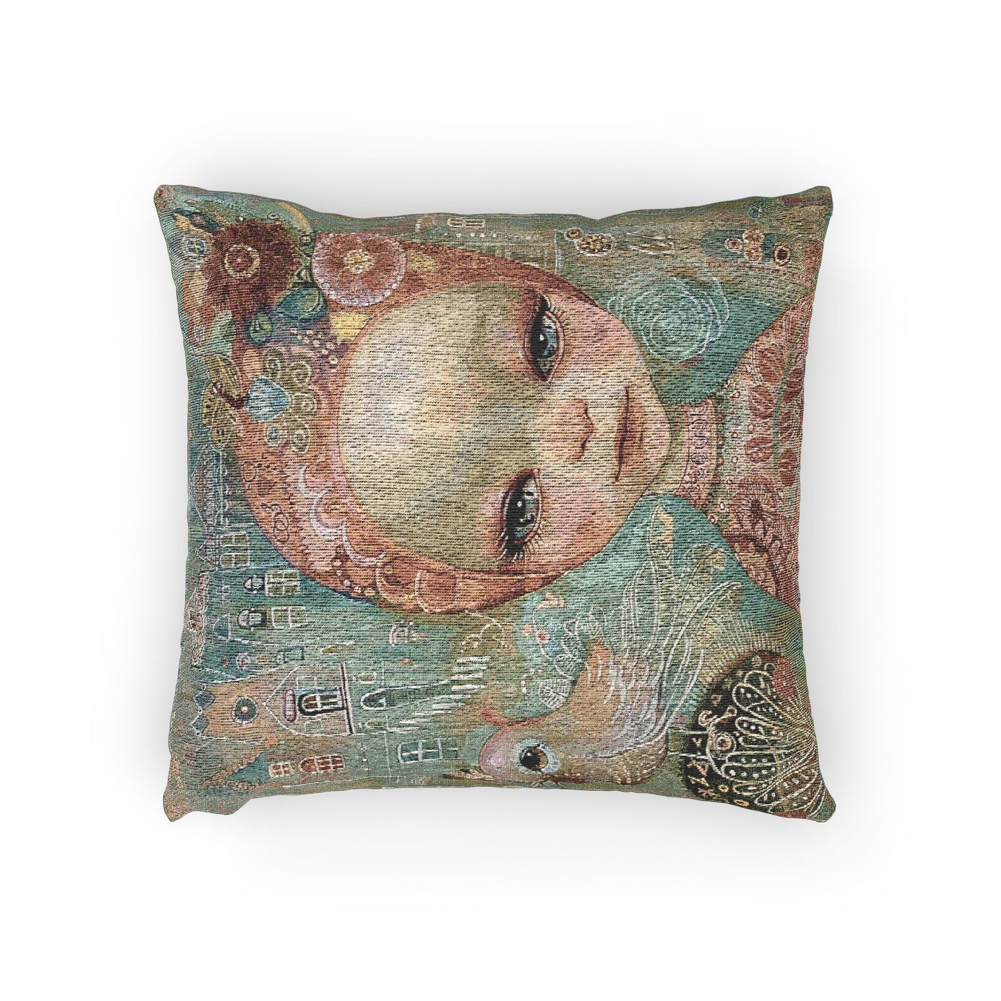 Whimsical Woven Pillow, Artistic Home Decor, Unique Gift for Art Lovers, Cozy Accent Cushion, Creative Interior Decoration