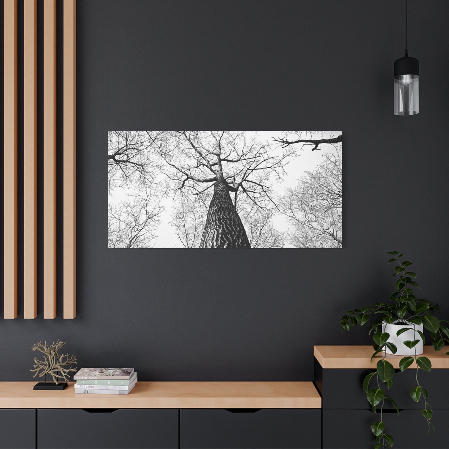 Black & White Tree Canopy Matte Canvas Wall Art — Upward Forest Photography