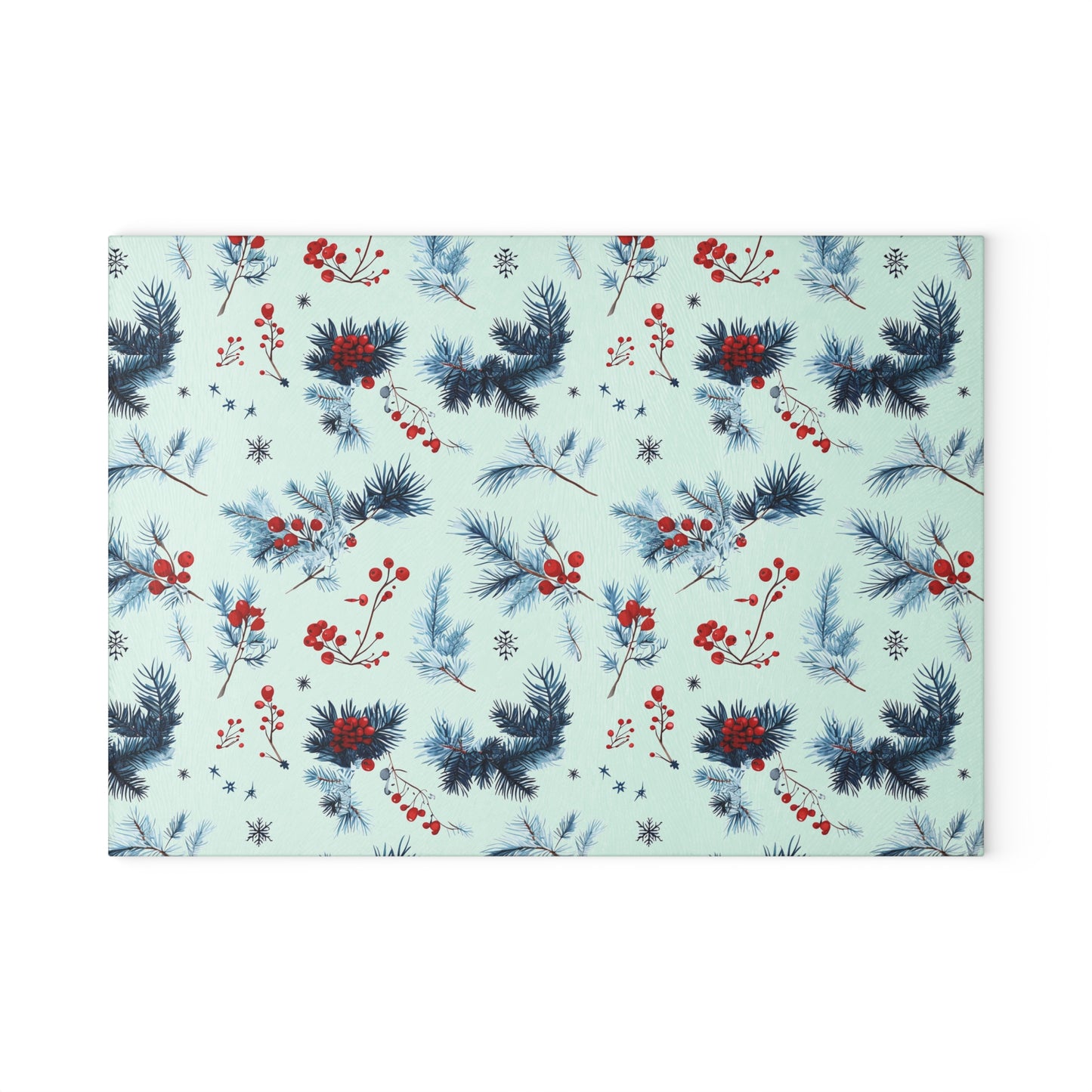 Winter Berries Glass Cutting Board — Festive Pine & Holly Kitchen Cutting Board