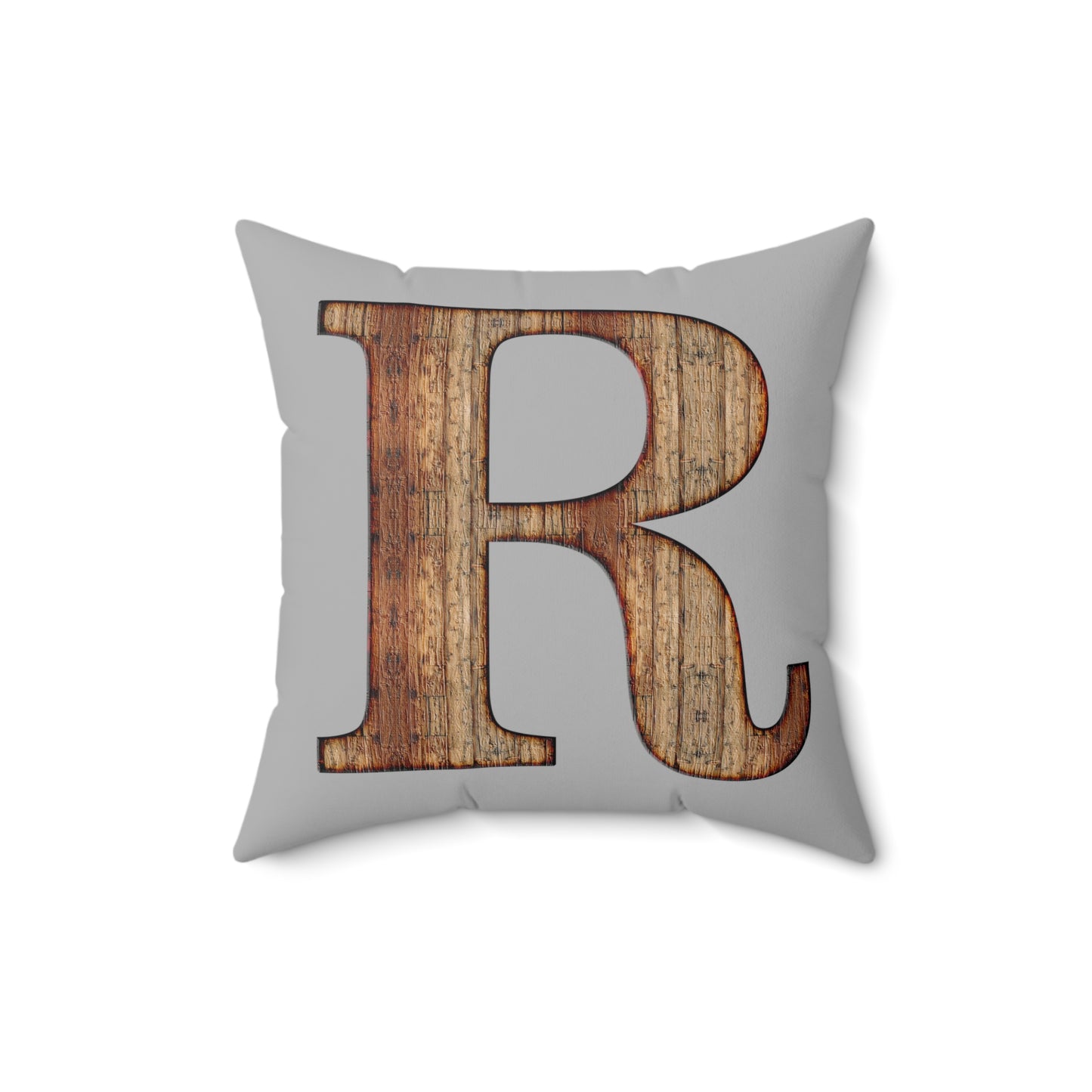 Wooden Monogram 'R' Decorative Throw Pillow - Rustic Farmhouse Accent