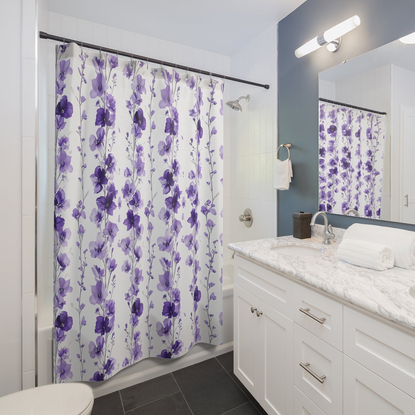 Elegant Floral Shower Curtain | Purple Floral Home Decor, Bathroom Accessory, Gift for Her, Boho Chic, Spa Vibe