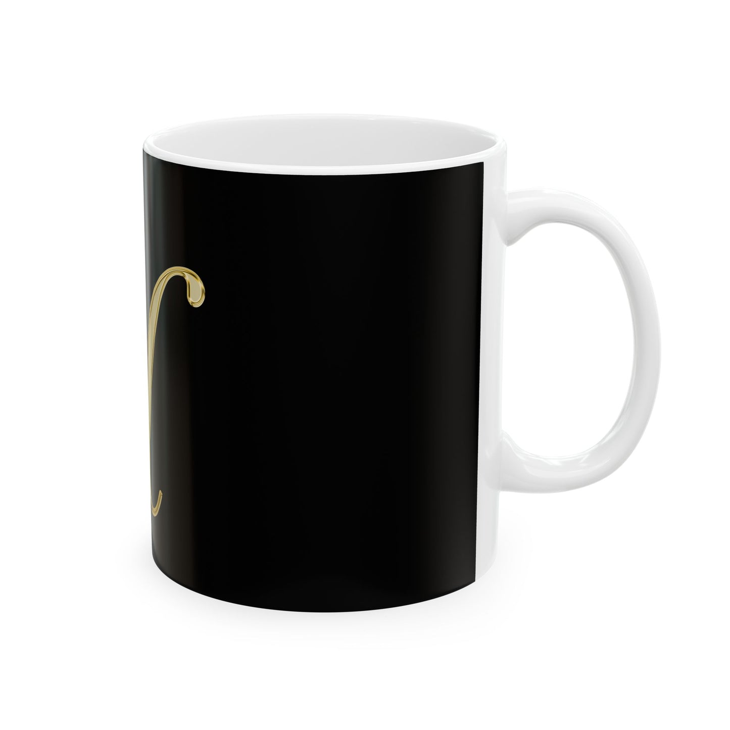 Monogram U Gold Script Ceramic Mug — Elegant Black & Gold Initial Coffee Cup (11oz, 15oz)