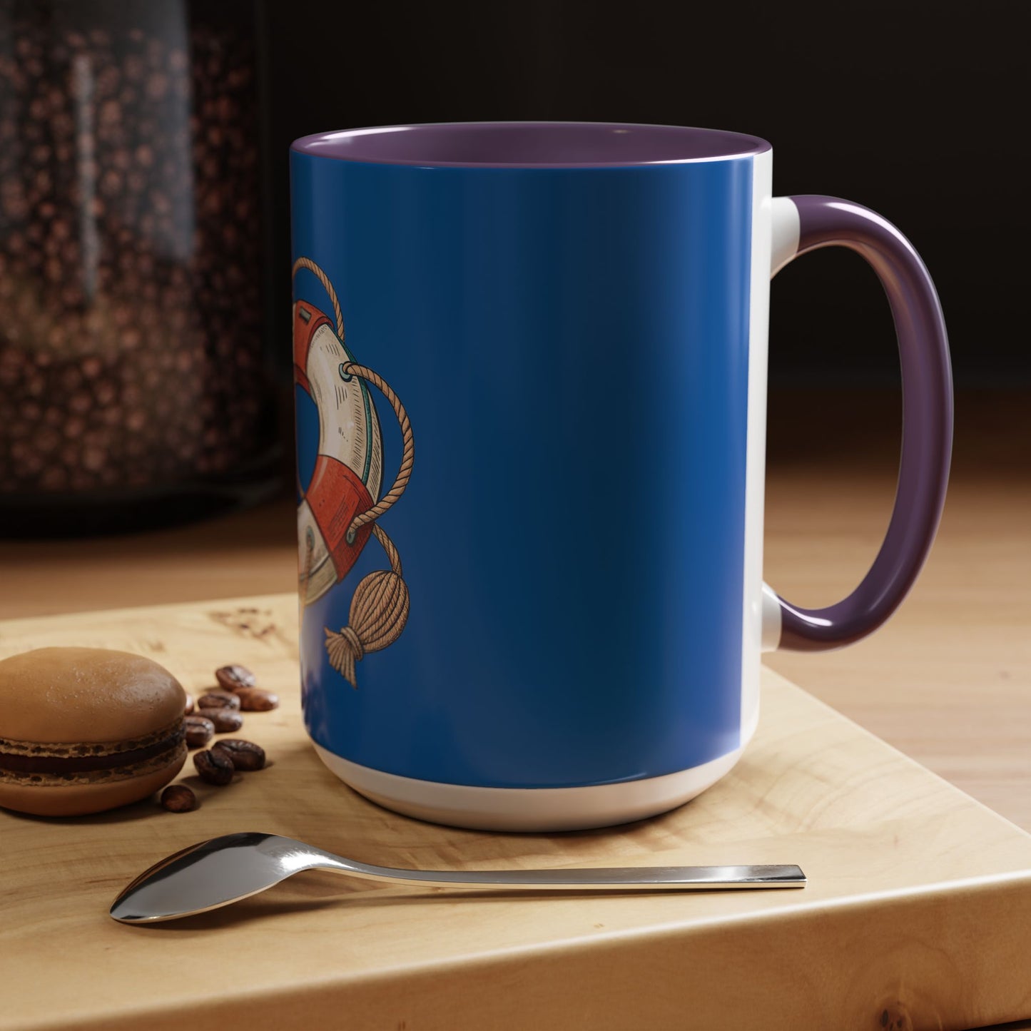 Lifesaver Accent Coffee Mug - Nautical Gift, Beach Decor, Sailor's Coffee Cup, Ocean Lover Mug, Summer Vibes