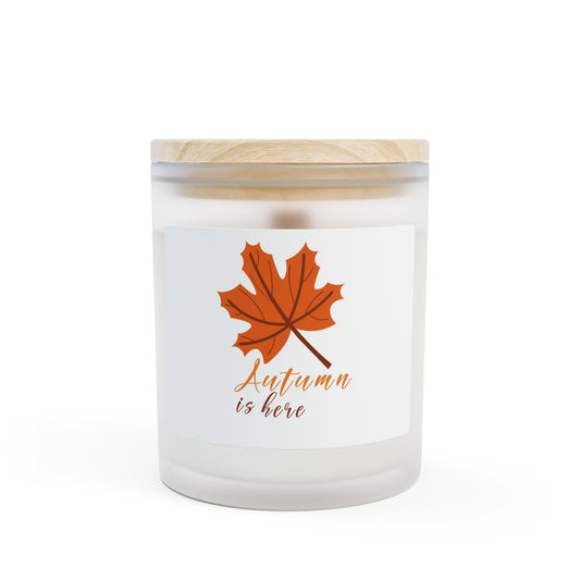 Autumn Is Here Frosted Glass Candle — 11oz Fall Scented Candle