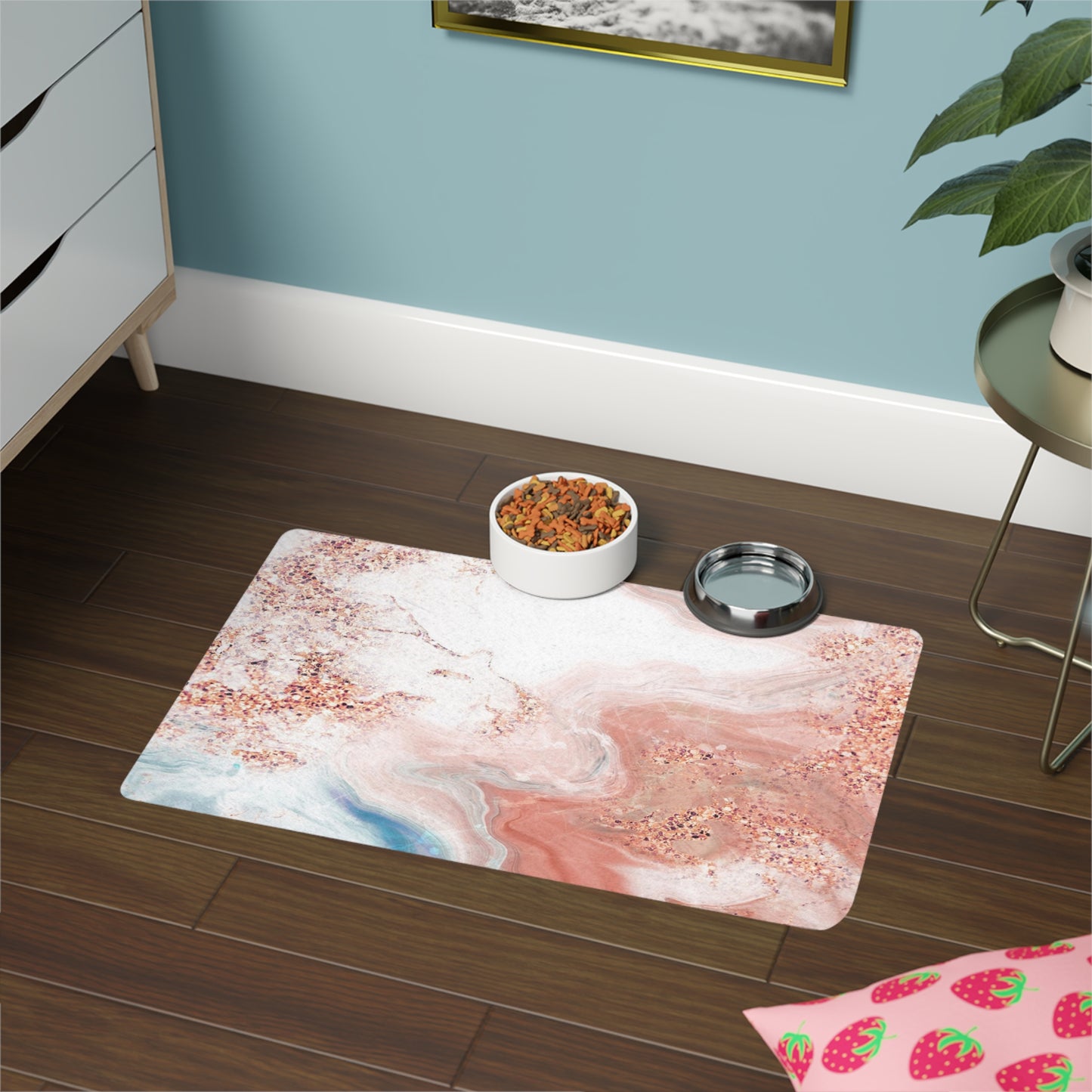 Marble Pet Food Mat (12x18) — Rose Gold Swirl Non‑Slip Feeding Mat