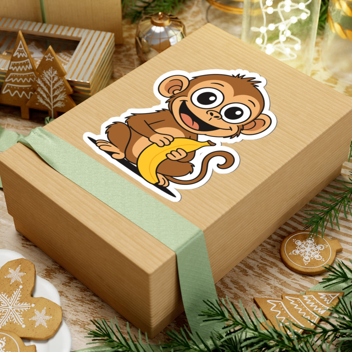 Cute Monkey Banana Kiss-Cut Stickers for Kids & Adults