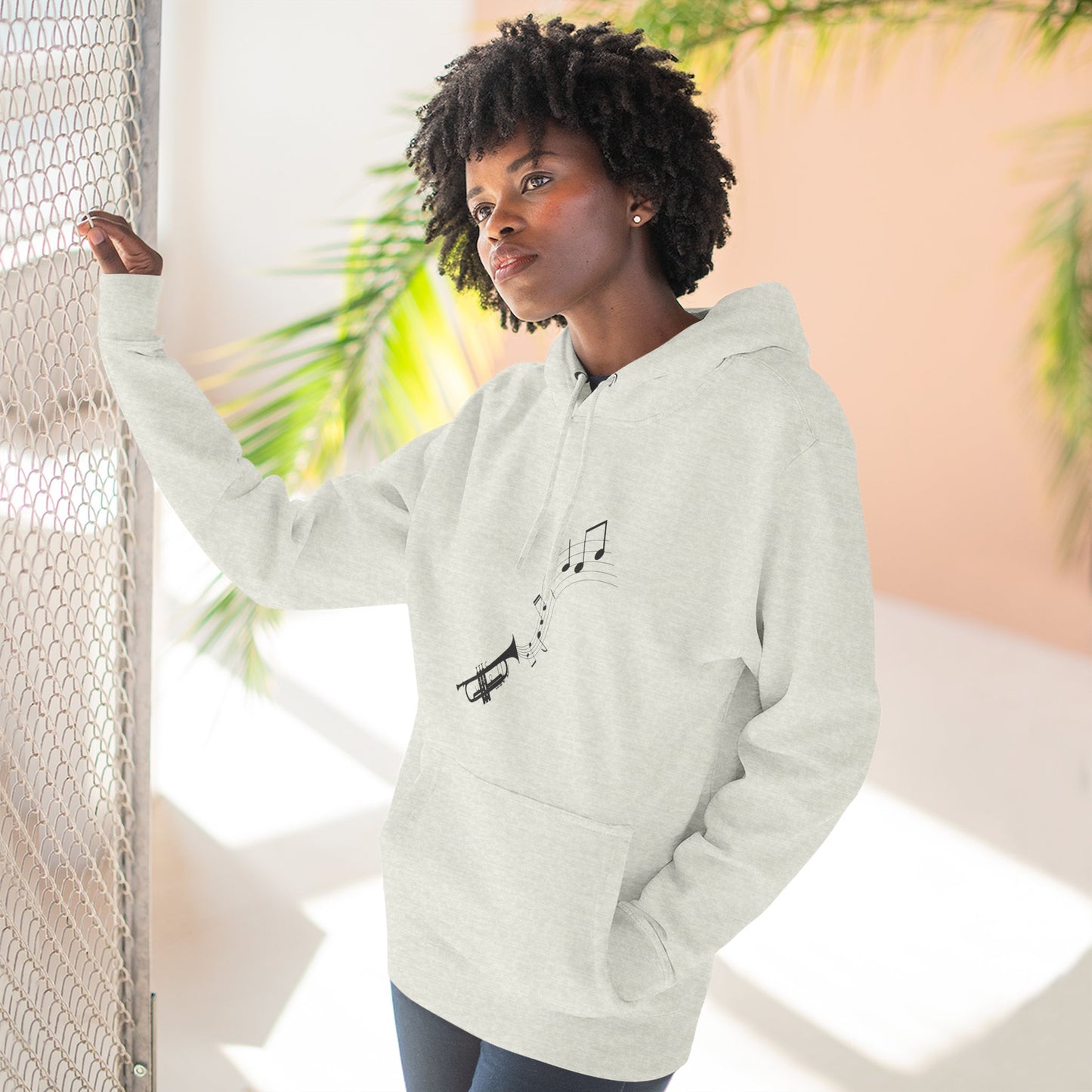 Trumpet Music Notes Hoodie — Minimalist Jazz Instrument Pullover