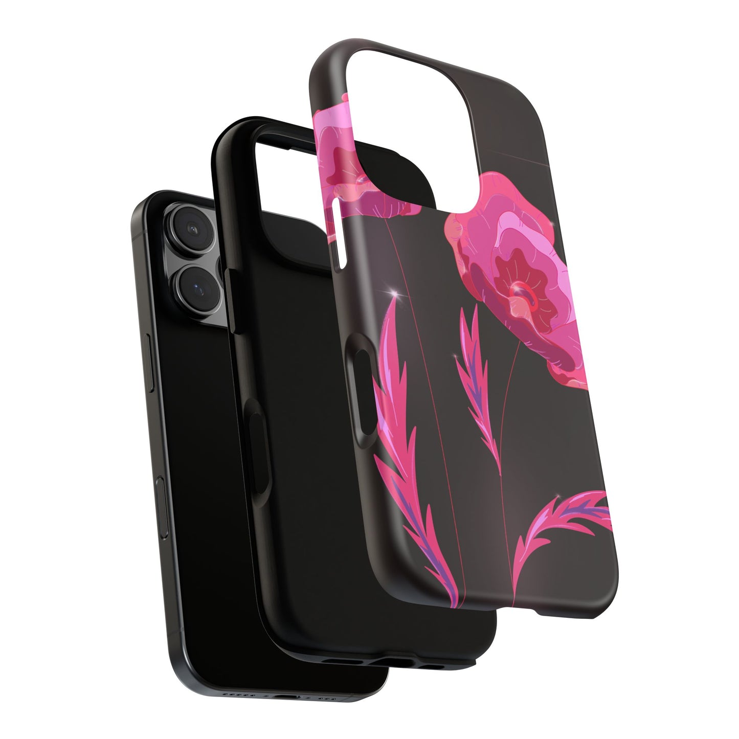 Floral iPhone Case | Tough Cases with Pink Poppy Design, Elegant Flower Phone Cover, Gift for Her, Spring Accessories, Chic Tech