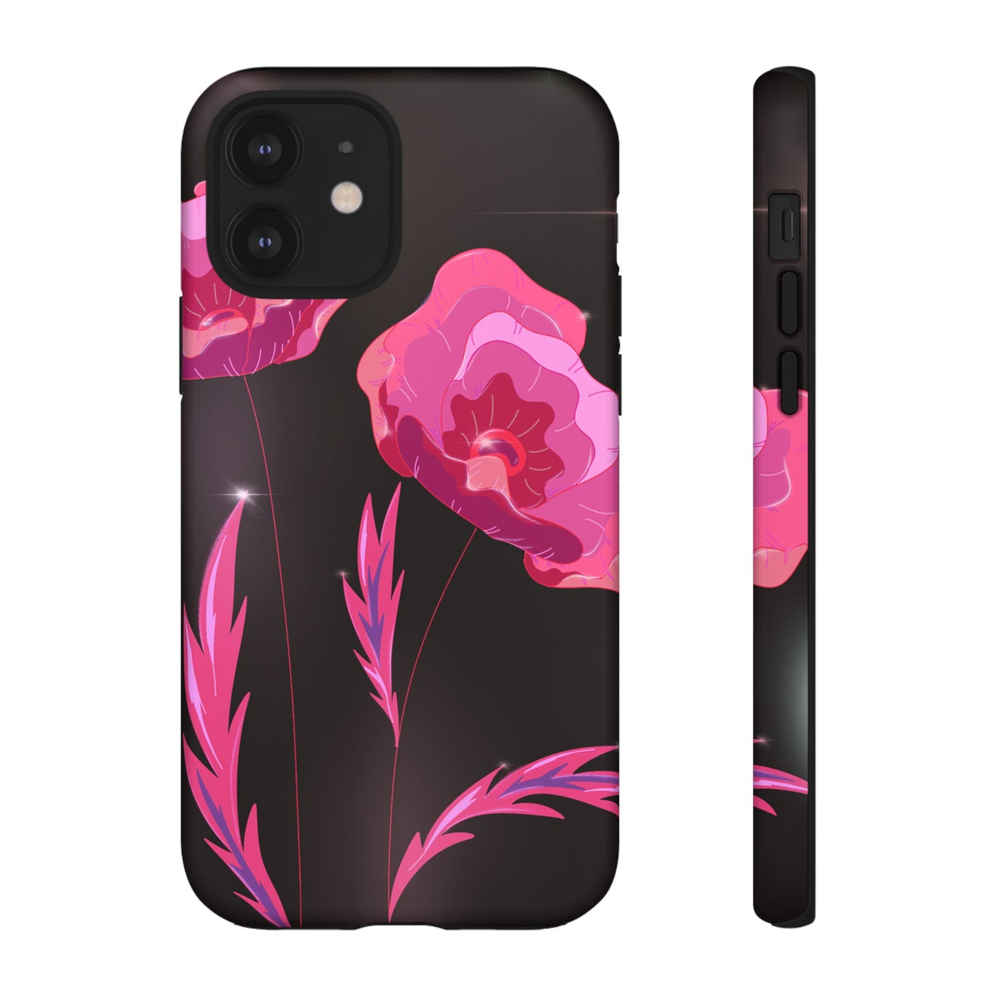 Floral iPhone Case | Tough Cases with Pink Poppy Design, Elegant Flower Phone Cover, Gift for Her, Spring Accessories, Chic Tech