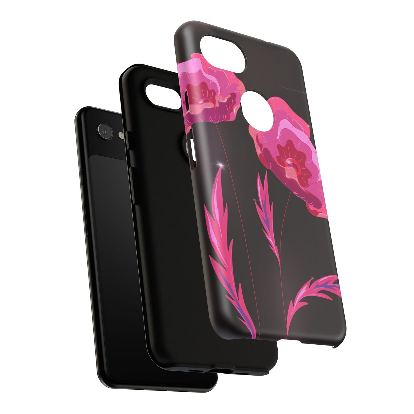 Floral iPhone Case | Tough Cases with Pink Poppy Design, Elegant Flower Phone Cover, Gift for Her, Spring Accessories, Chic Tech