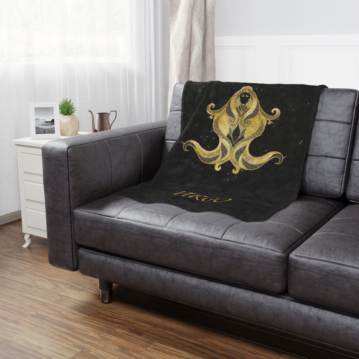 Virgo Zodiac Minky Blanket — Gold Astrological Sign Plush Throw