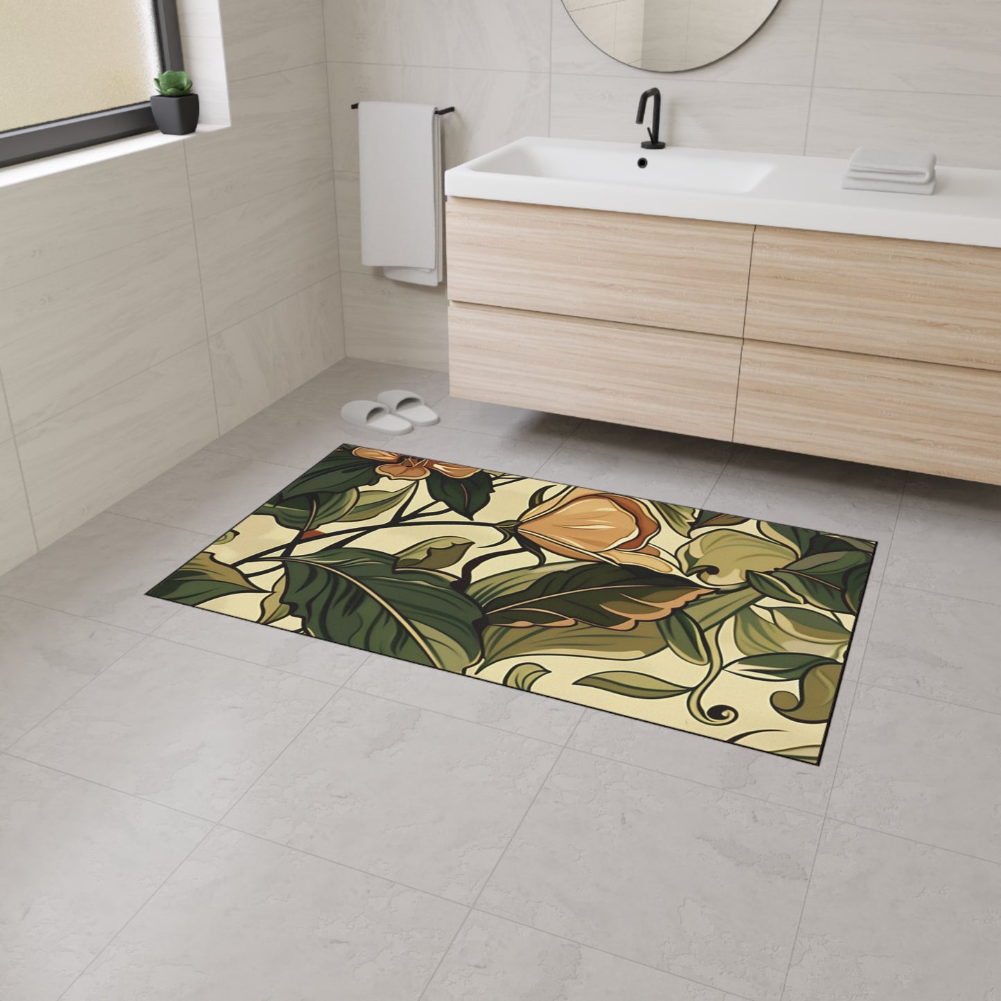 Floral Vine Heavy-Duty Floor Mat — Vintage Botanical Entrance Rug
