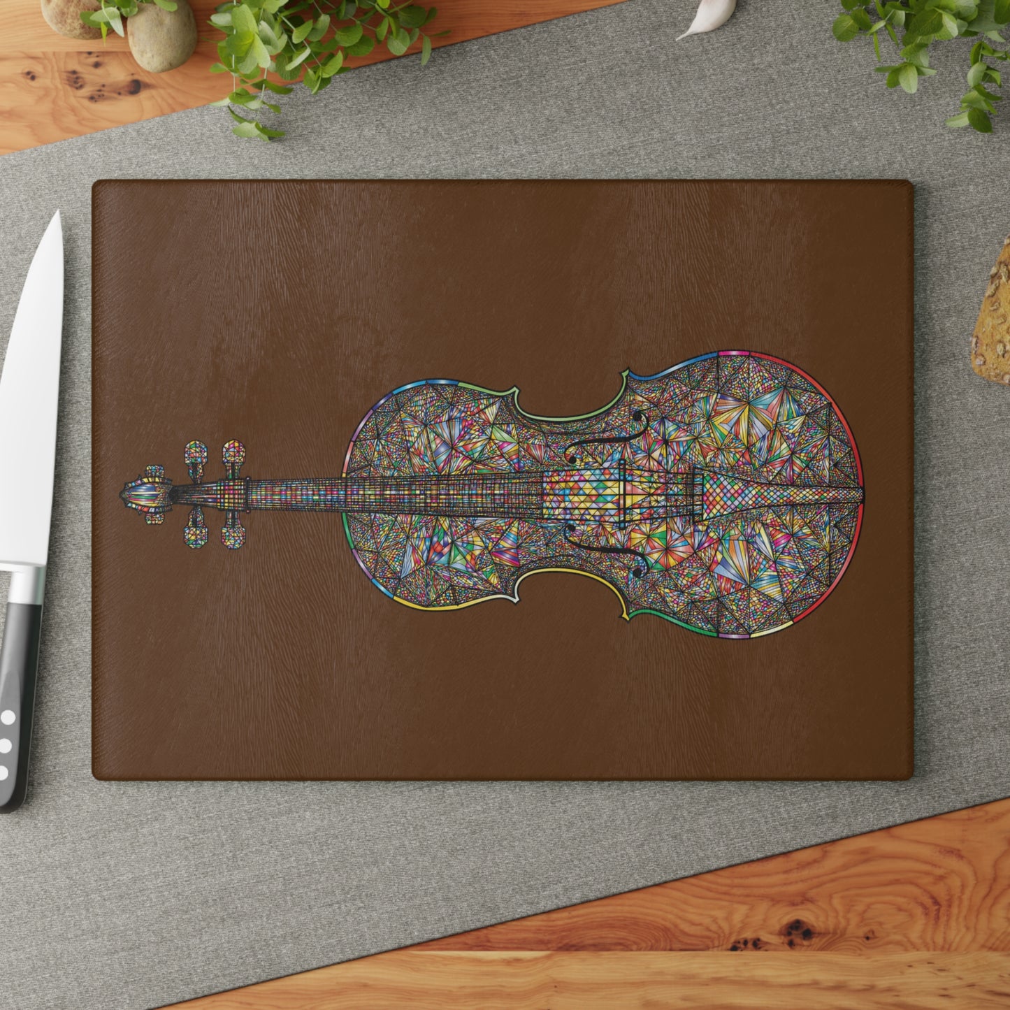 Stained Glass Violin Cutting Board, Artistic Kitchen Decor, Music Lover Gift, Culinary Art, Wedding Gift
