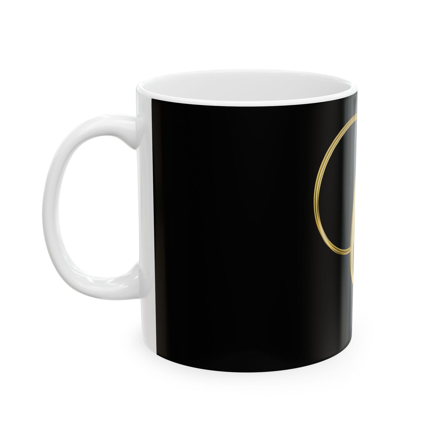 Gold Script Letter Q Mug — Elegant Monogram Ceramic Coffee Cup (11oz, 15oz)