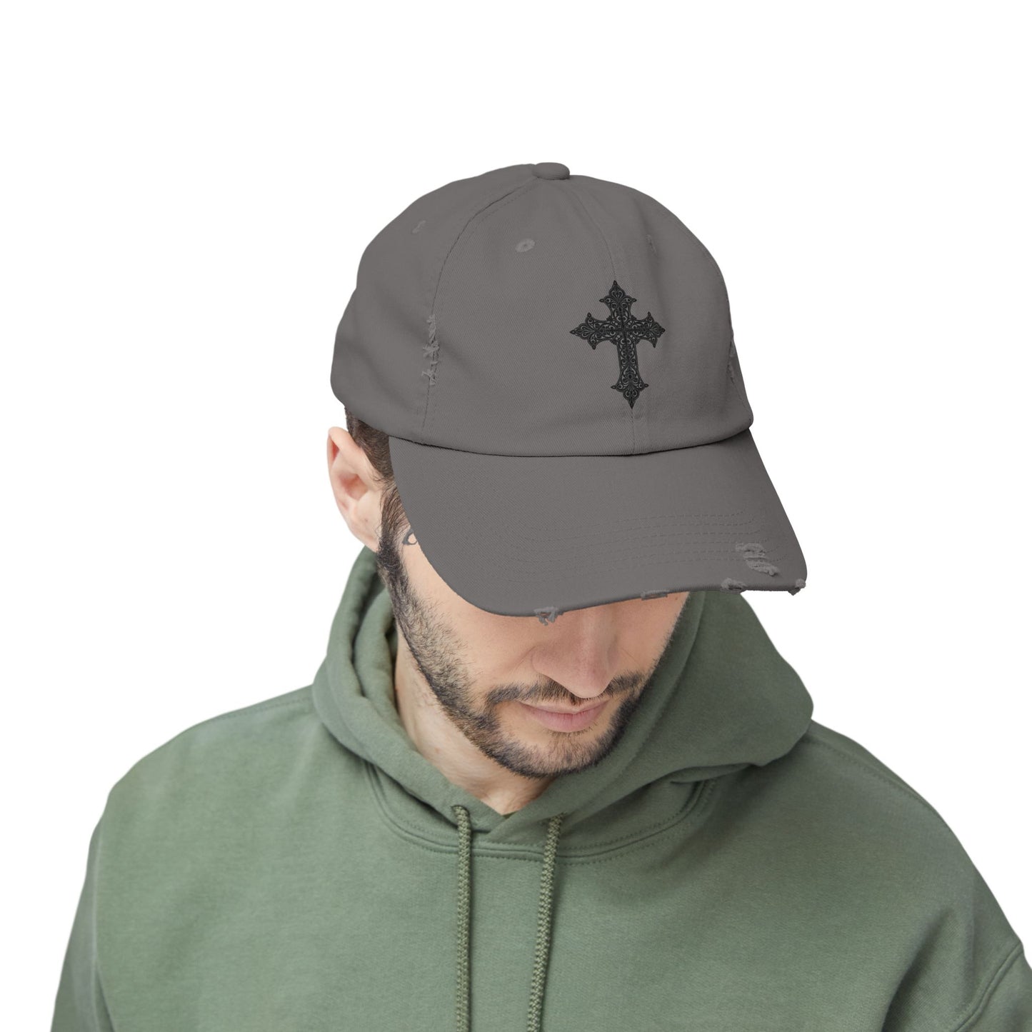 Cool Distressed Cap for Trendy Looks, Vintage Hat, Adjustable Cap, Cross Design, Casual Accessories