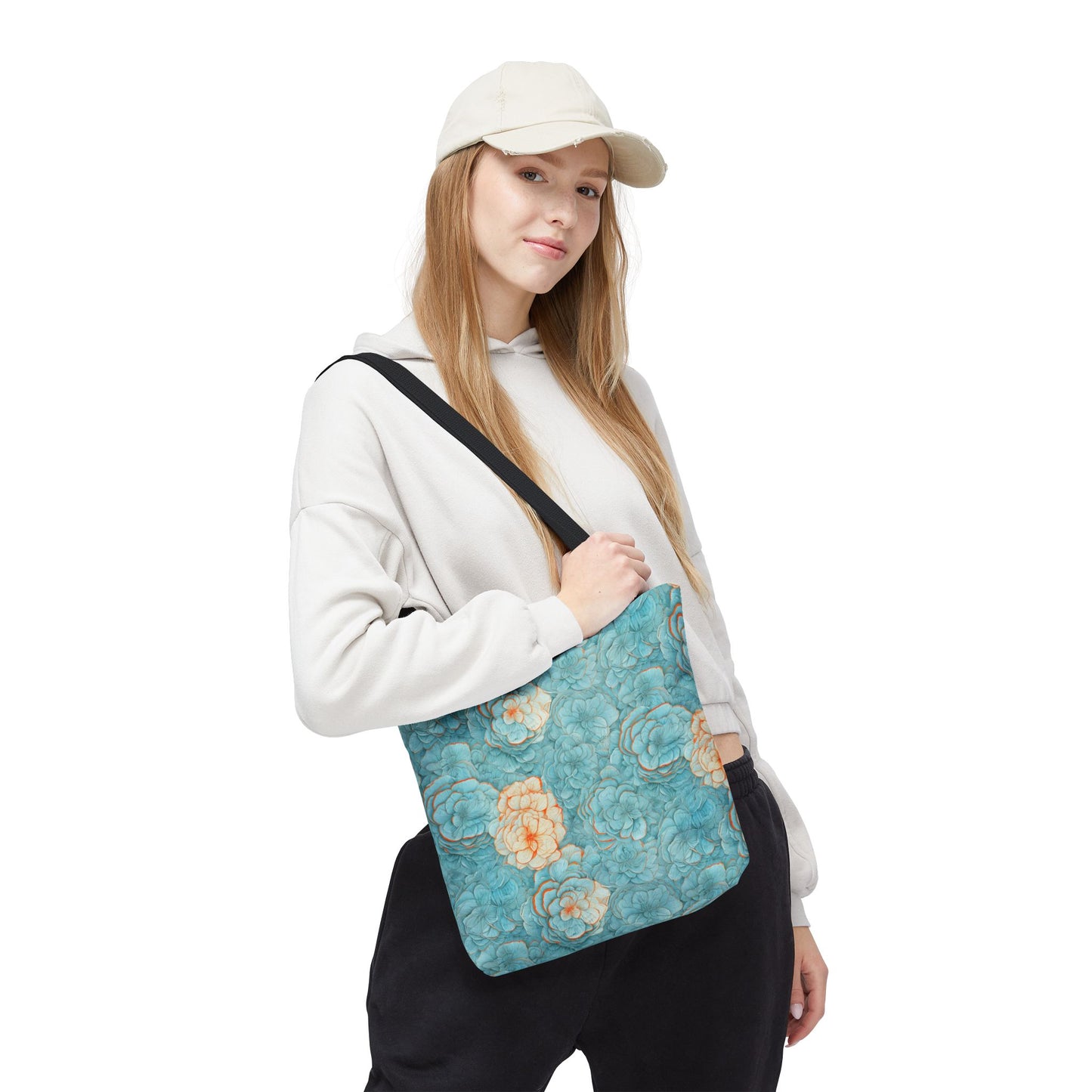 Floral Watercolor Tote Bag — Teal Succulent Pattern