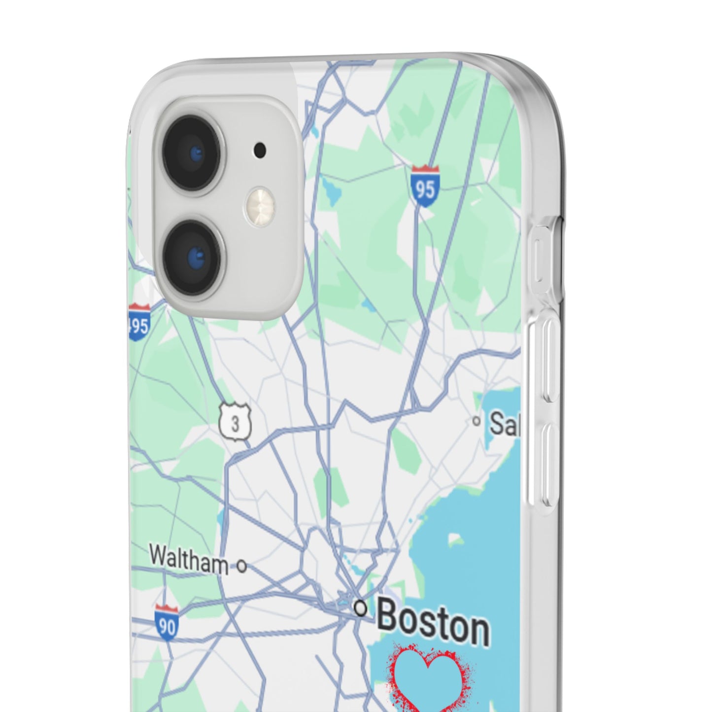 Boston Map Flexi Case for iPhone, Custom Location Phone Case, Unique Gift, Boston Heart Design, Travel Lover Accessory