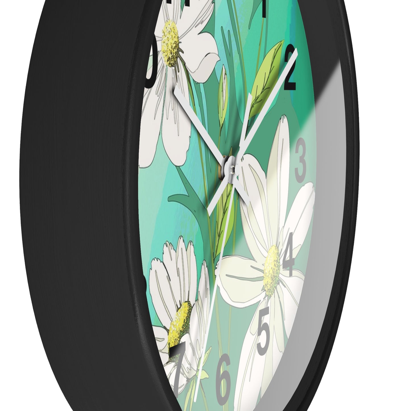Wall Clock - Green White Floral