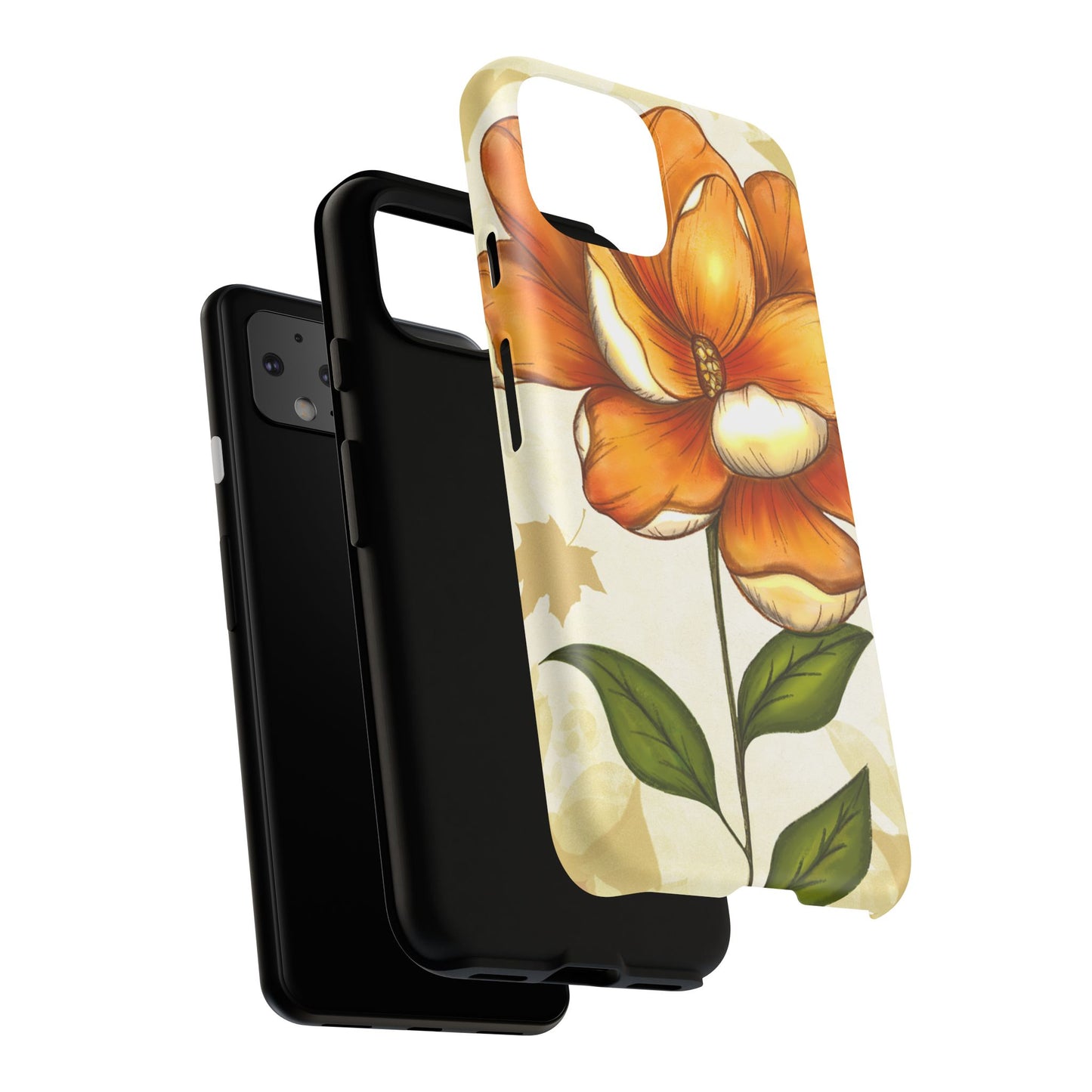 Floral Phone Case with Orange Flower Design, Tough Phone Cover, Floral Gift, Stylish Tech Accessory, Nature Lovers, Spring Vibes