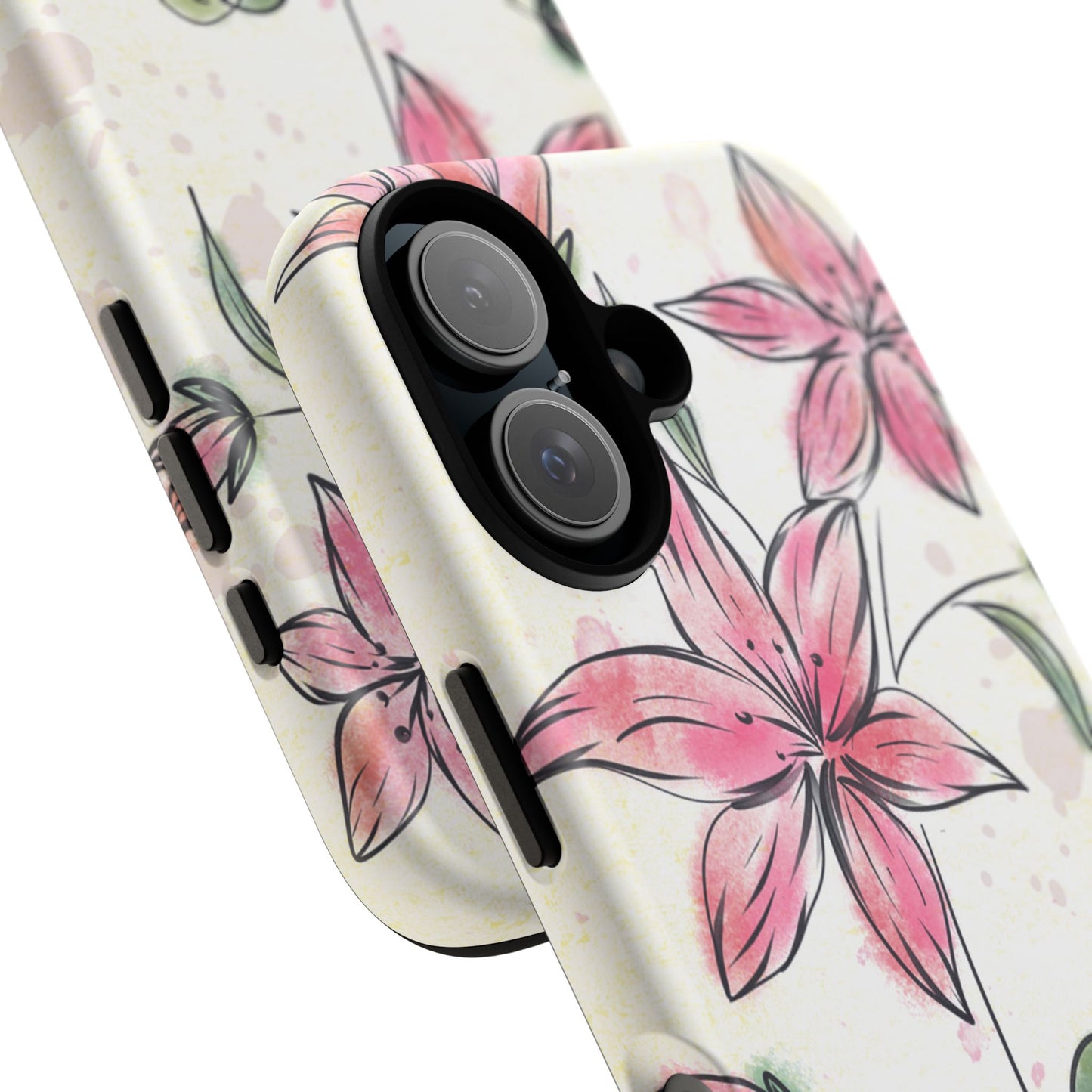 Floral Phone Case with Elegant Pink Lilies, Cute Floral Accessories, Phone Protection, Gift for Her, Stylish Cell Phone Cover
